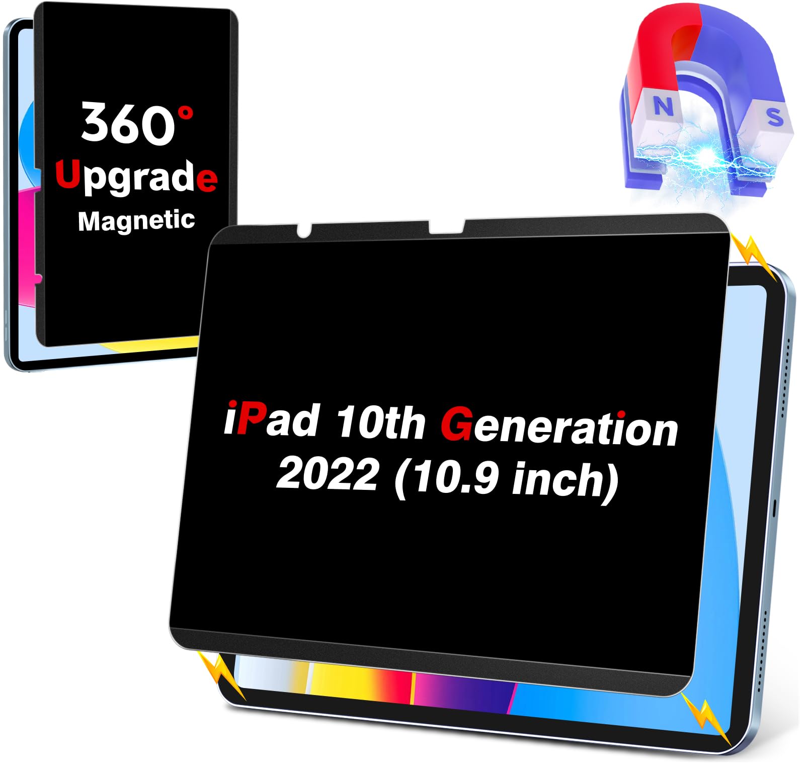 Zoegaa 3604 Way Magnetic Privacy Screen Protector Ipad 10Th Generation, Removable & Reusable Anti Blue Light Glare Privacy Scree