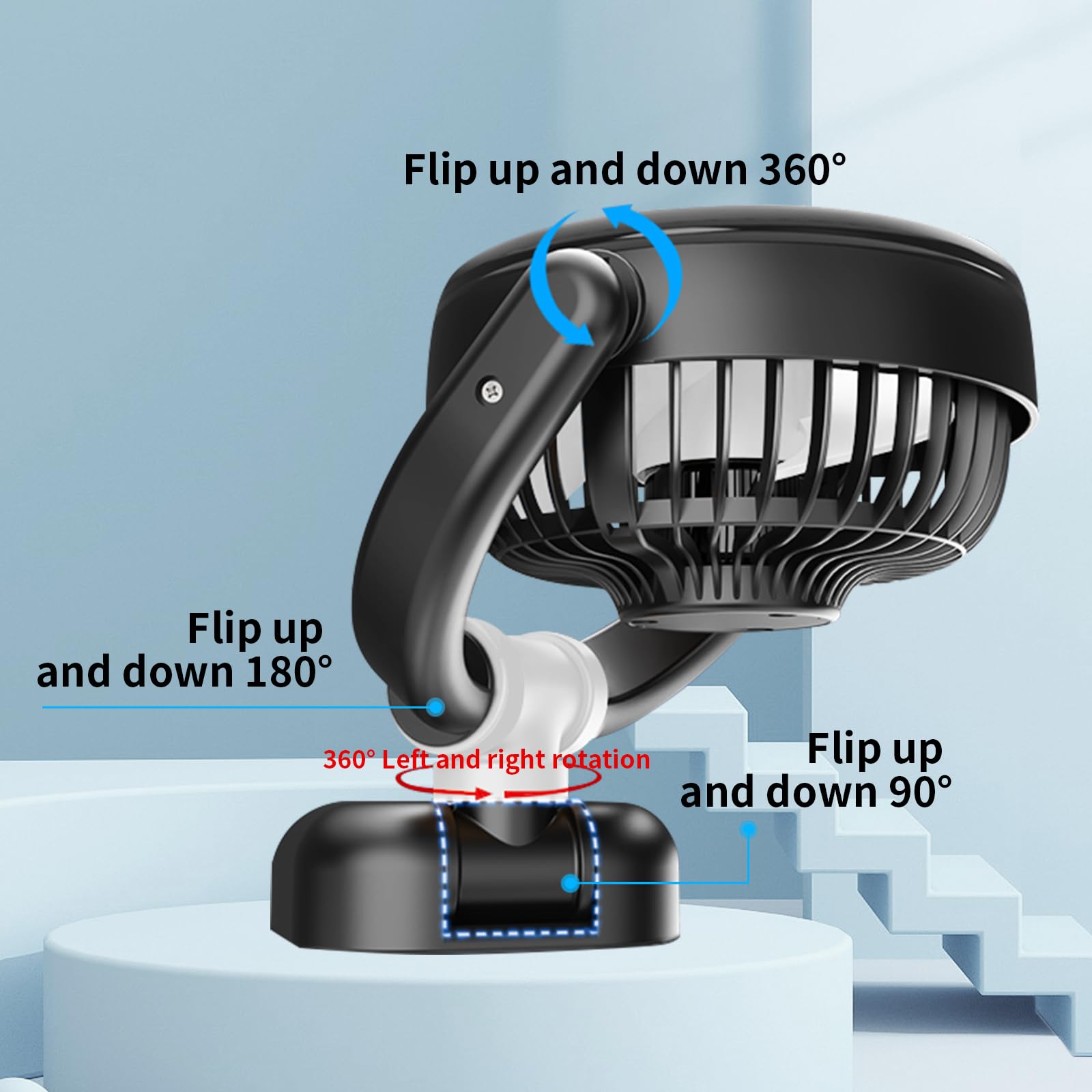 Rainyanunite Car Fan   2024 New Portable Folding Fan With 360 Rotate,Brushless Motor,Strong Wind Air Circulation,Multiple Uses (