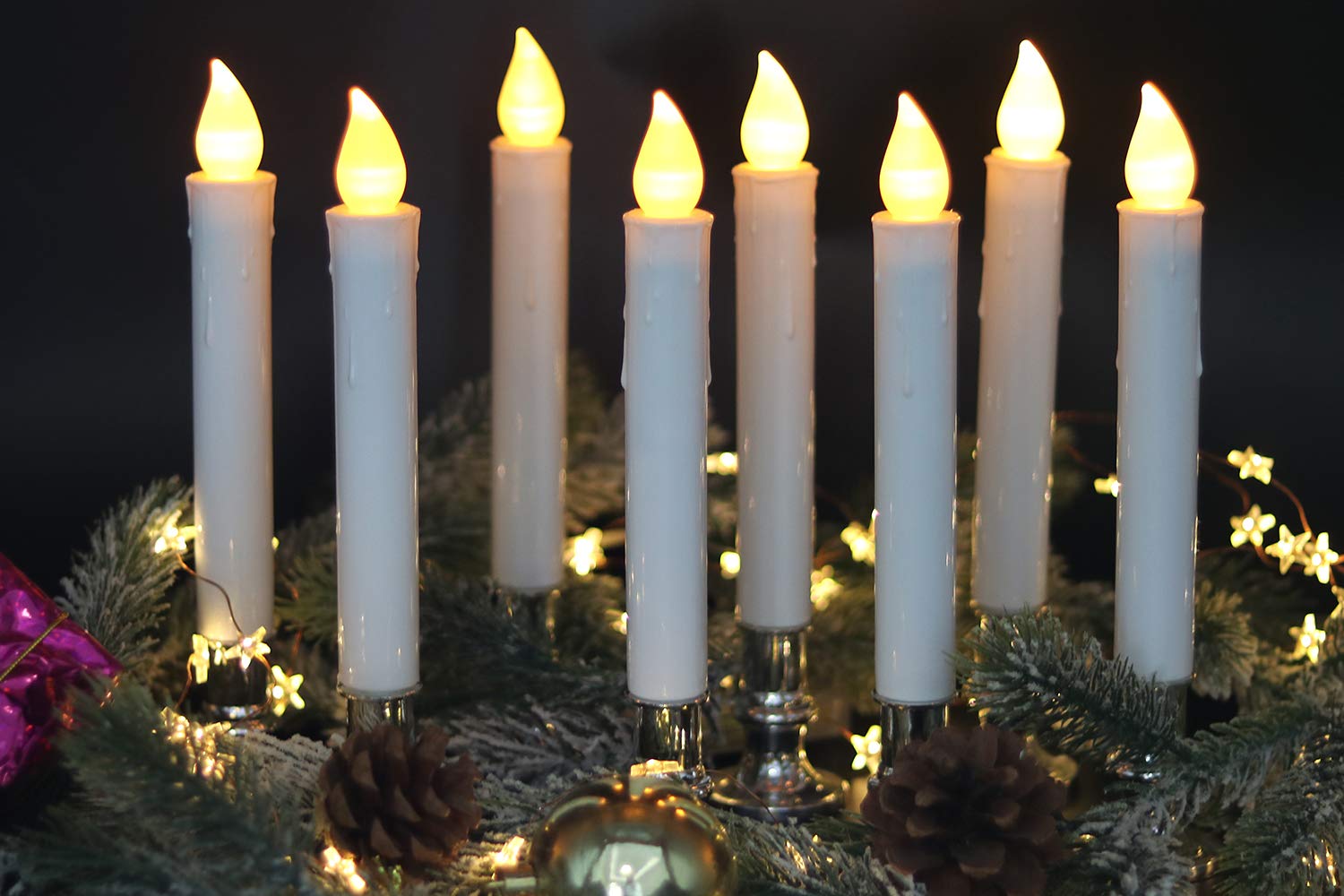 Dromance 9'' Flameless Window Taper Candles Battery Operated With 8 Key Remote And Timer, 8 Pack White Christmas Holdiay Window