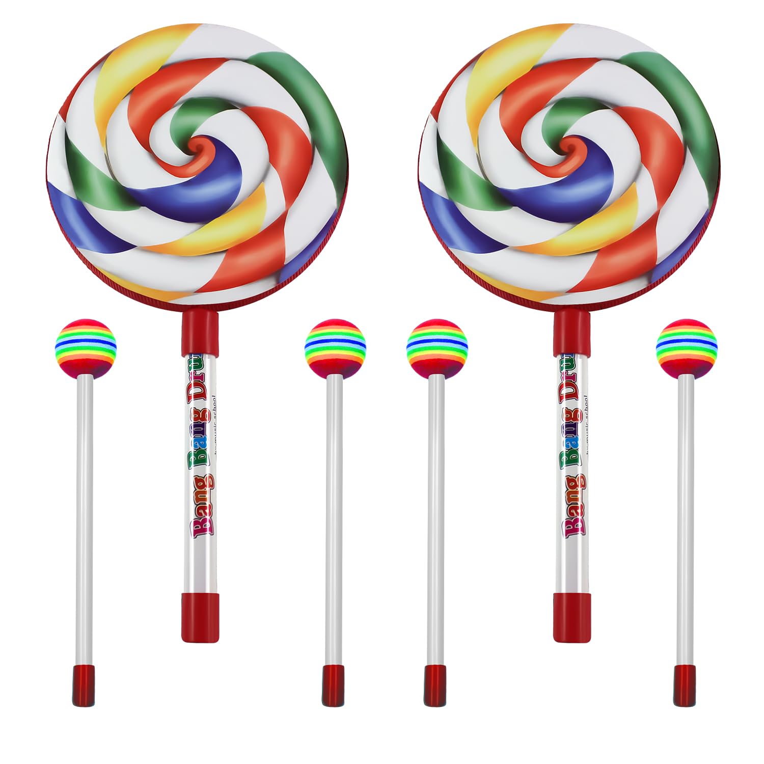 YCXYQ 6PCS 2 Pieces 6 -Inch Lollipop Drums 4 Pieces Rainbow Drumsticks Musical Hand Drum Rainbow Lollipop Drum Set Percussion In