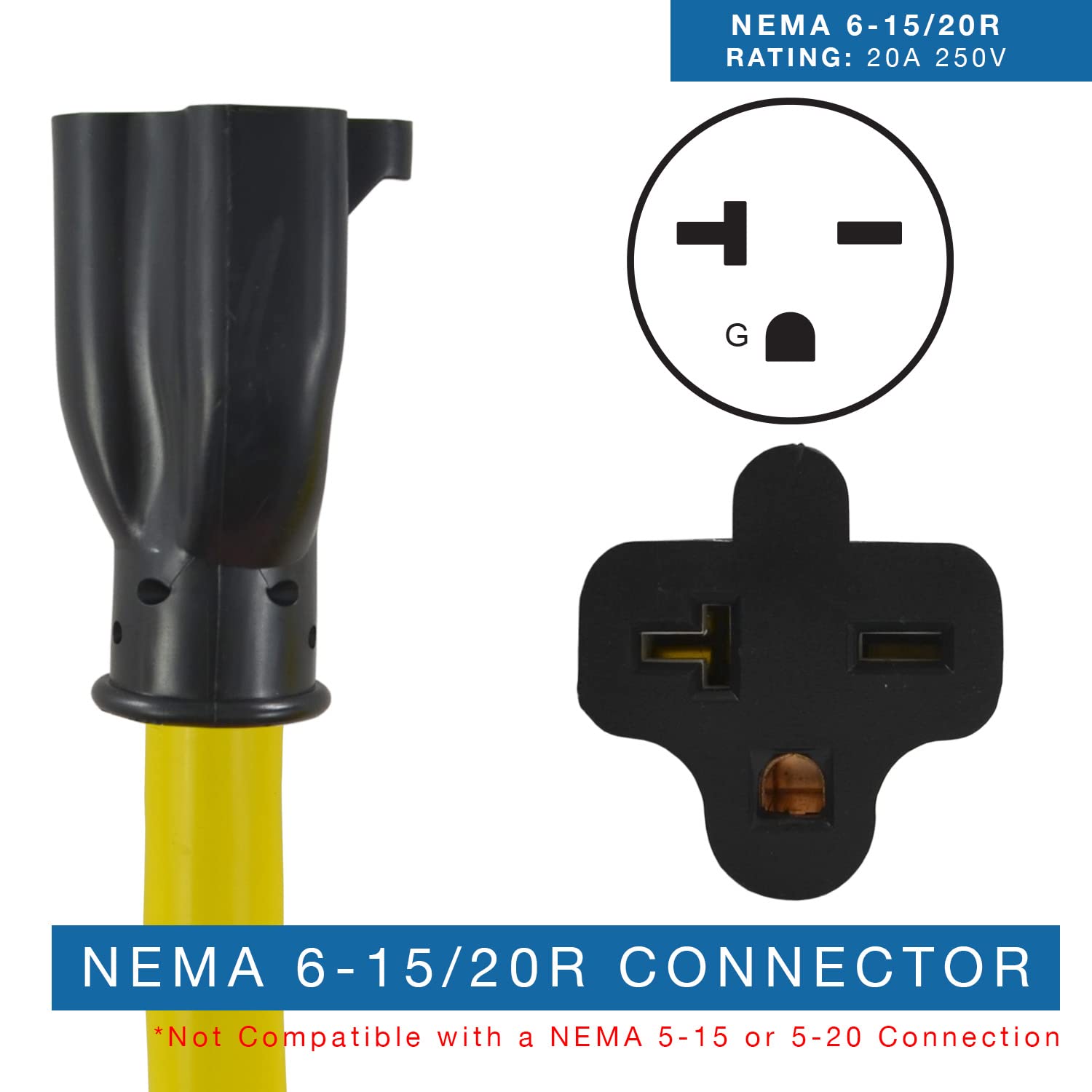 Conntek 25F620 Nema 6 20 Extra Heavy Duty Extension Cord, 20 Amps 250 Volts, 25 Feet