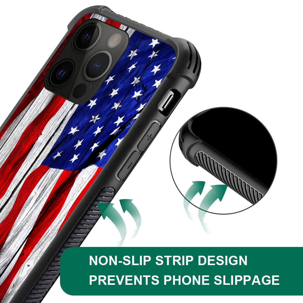 Iphone 14 Pro Max Case,Wood Us Flag Iphone 14 Pro Max Cases For Men Boy,Drop Protection Cool Pattern With Soft Tpu Bumper Case F