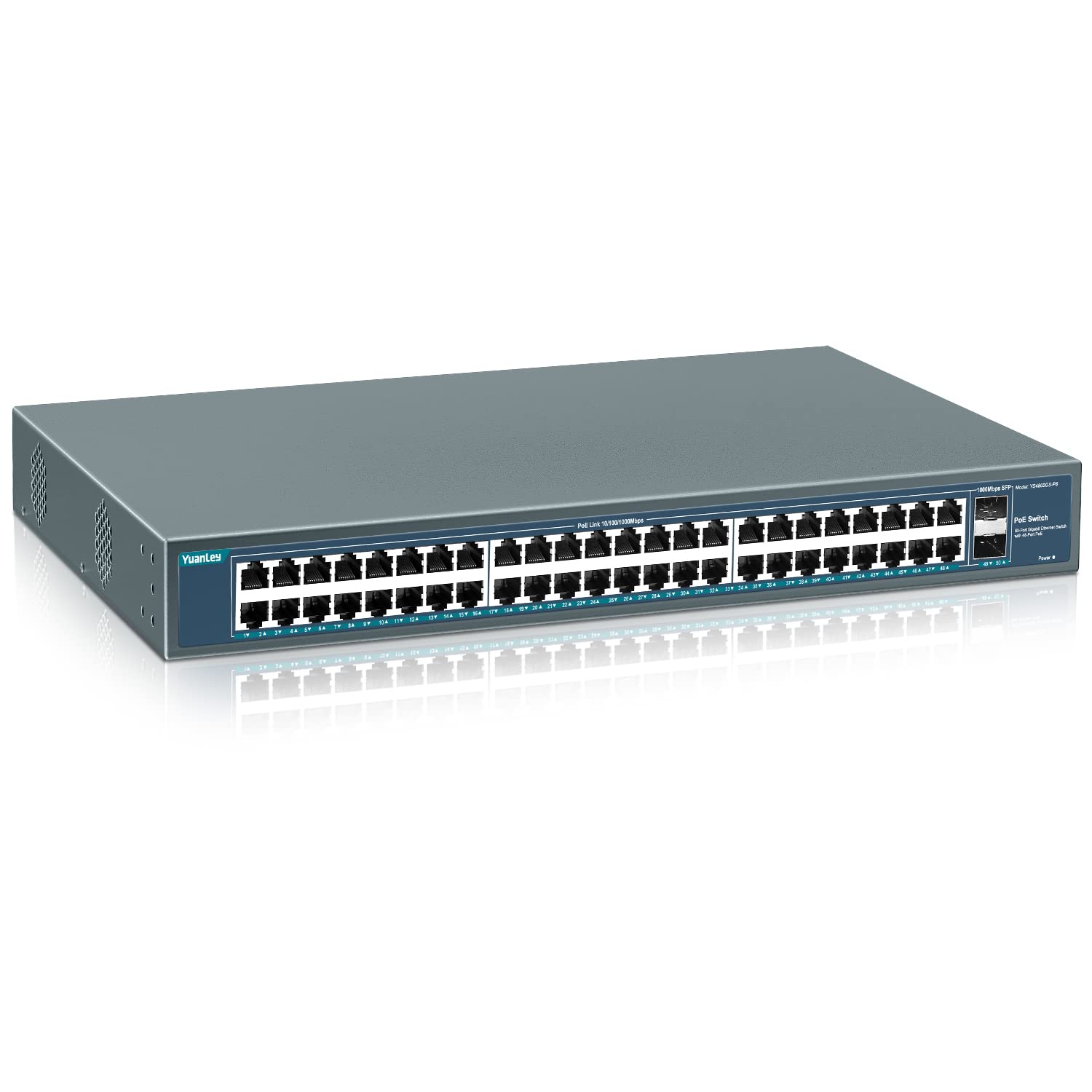 Yuanley 48 Port Gigabit Poe Switch Unmanaged With 2 1000Mbps Sfp Uplink, 50 Port 802.3Af/At 800W High Power Poe+ Network Switch,