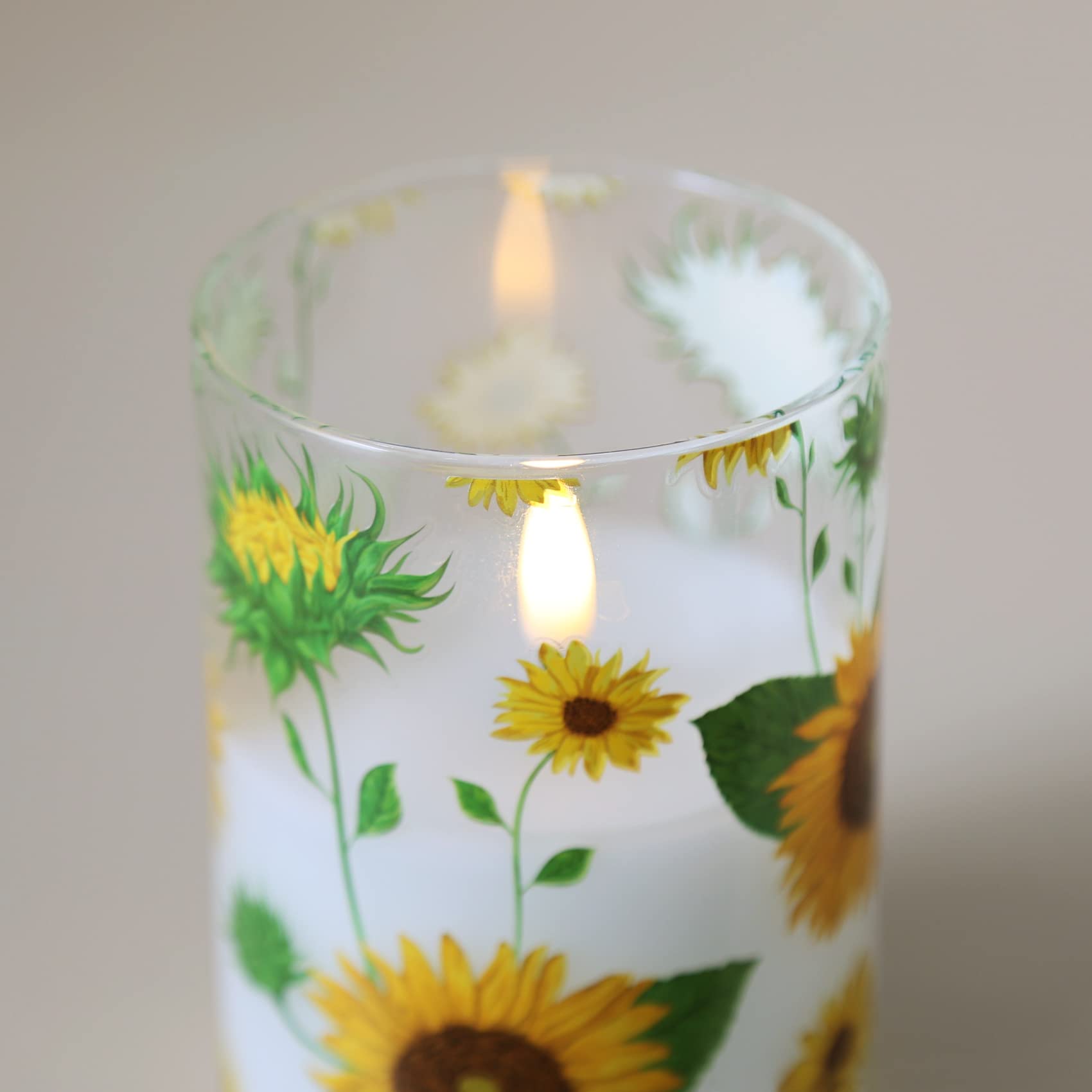 Girimax Sunflower Glass Flameless Candles With Remote, Battery Operated Flickering Led Pillar Candles Set Of 3