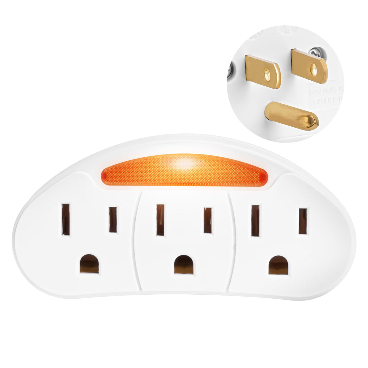 3 Prong 3 Outlet Plug Wall Mount Extender, 3 Prong To 3 Prong 3 Side Outlet Plug Splitter Converter, Multi Plug Outlet Spaced Ad