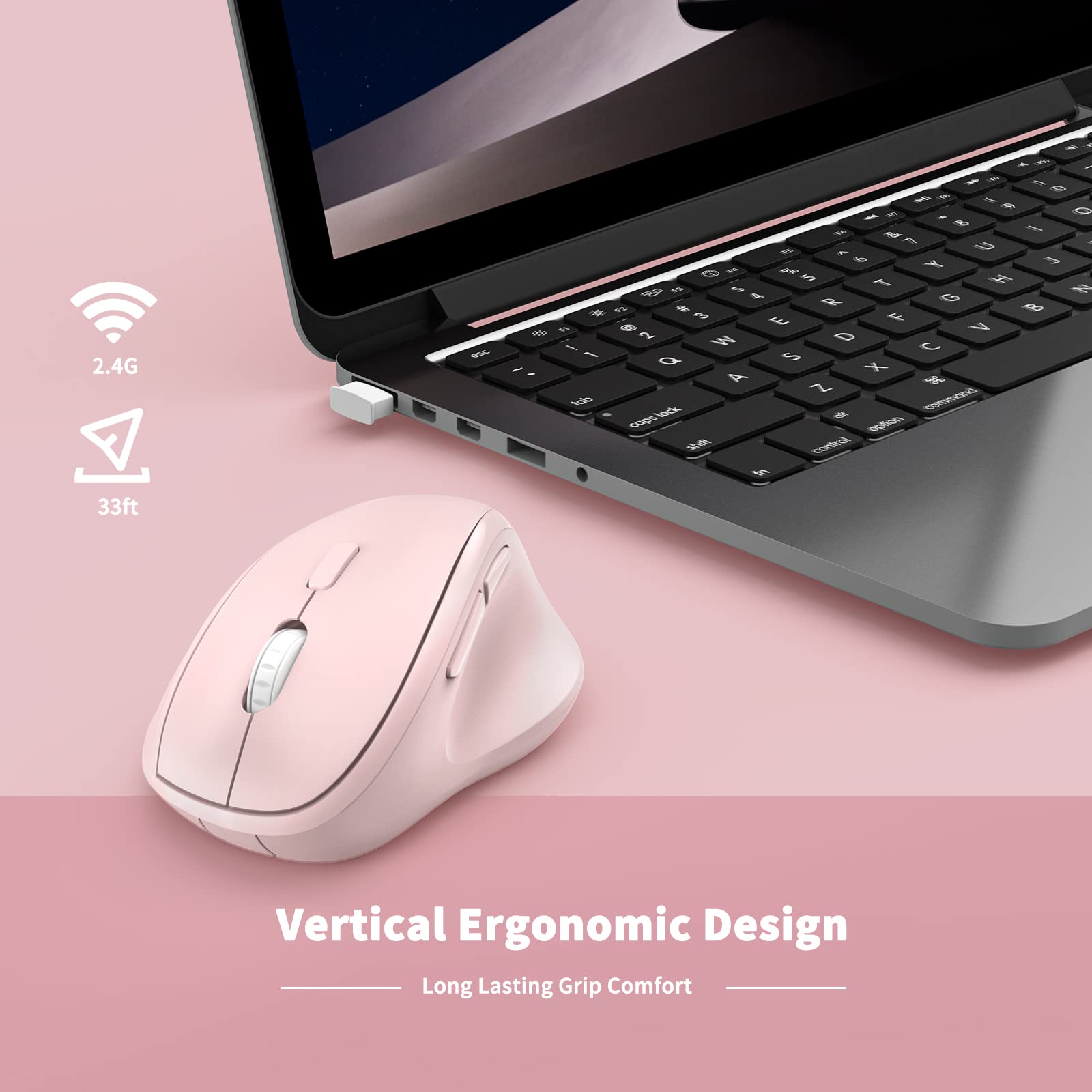 MICROPACK Digitally Yours Ergonomic Wireless Mouse, USB Wireless, Pink, Model MP-EU000, Ideal for PC, Laptop, and Desktop Use