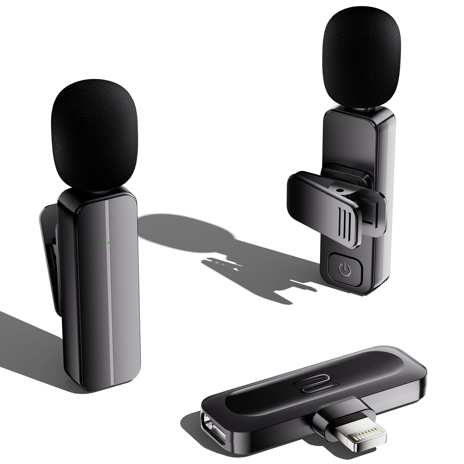 2 Pack Wireless Mini Lavalier Lapel Microphone for iPhone,iPad(Lightning) - 65ft Cordless Clip on Dual Mics with Noise Reduction