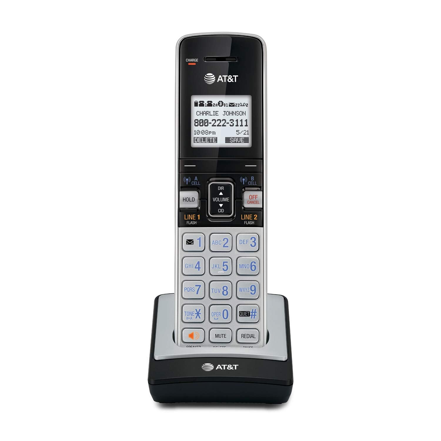AT&T TL86003 Accessory Cordless Handset, Silver/Black | Requires AT&T TL86103 to Operate