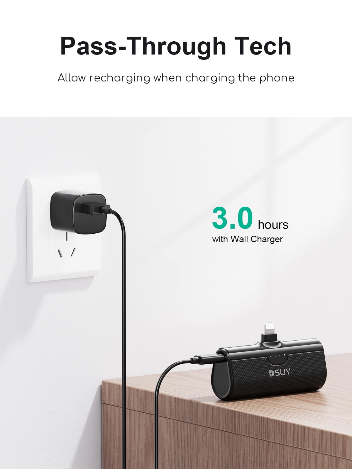 Dsuy 5000Mah 2 Packs Portable Phone Charger Iphone With Built-In Cable, Mfi Certified Portable Power Bank External Battery Pack