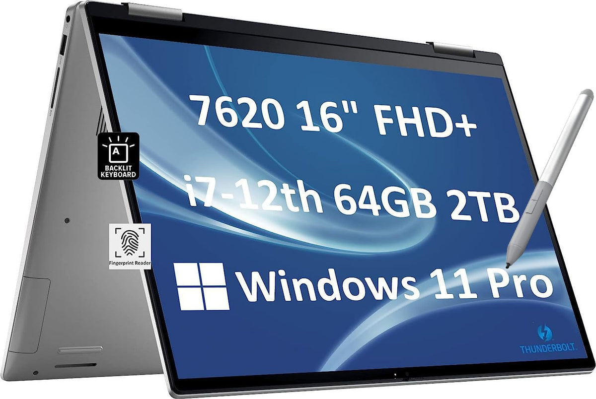 Dell Inspiron 7620 2 In 1 Business Laptop, 16'' Wuxga Touchscreen (Intel 12 Core I7 1260P, 64Gb Ram, 2Tb Ssd, Rechargeable Stylu