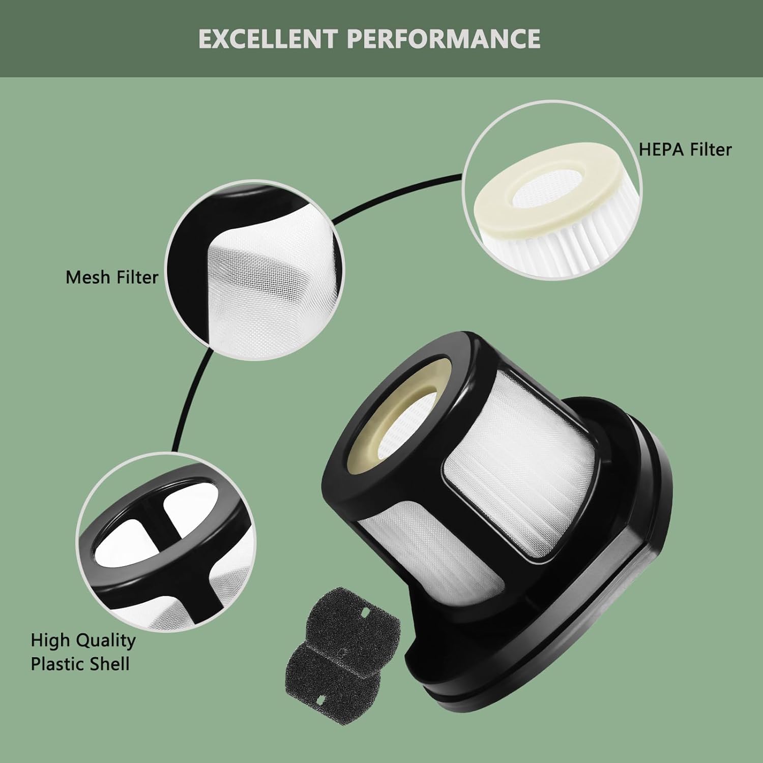 2284W Filter Compatible With Bissell Pet Hair Eraser Hand Vacuum 2284W, 2390, 2389, 2390A, Replace Parts For 1614212, 1614203, 1