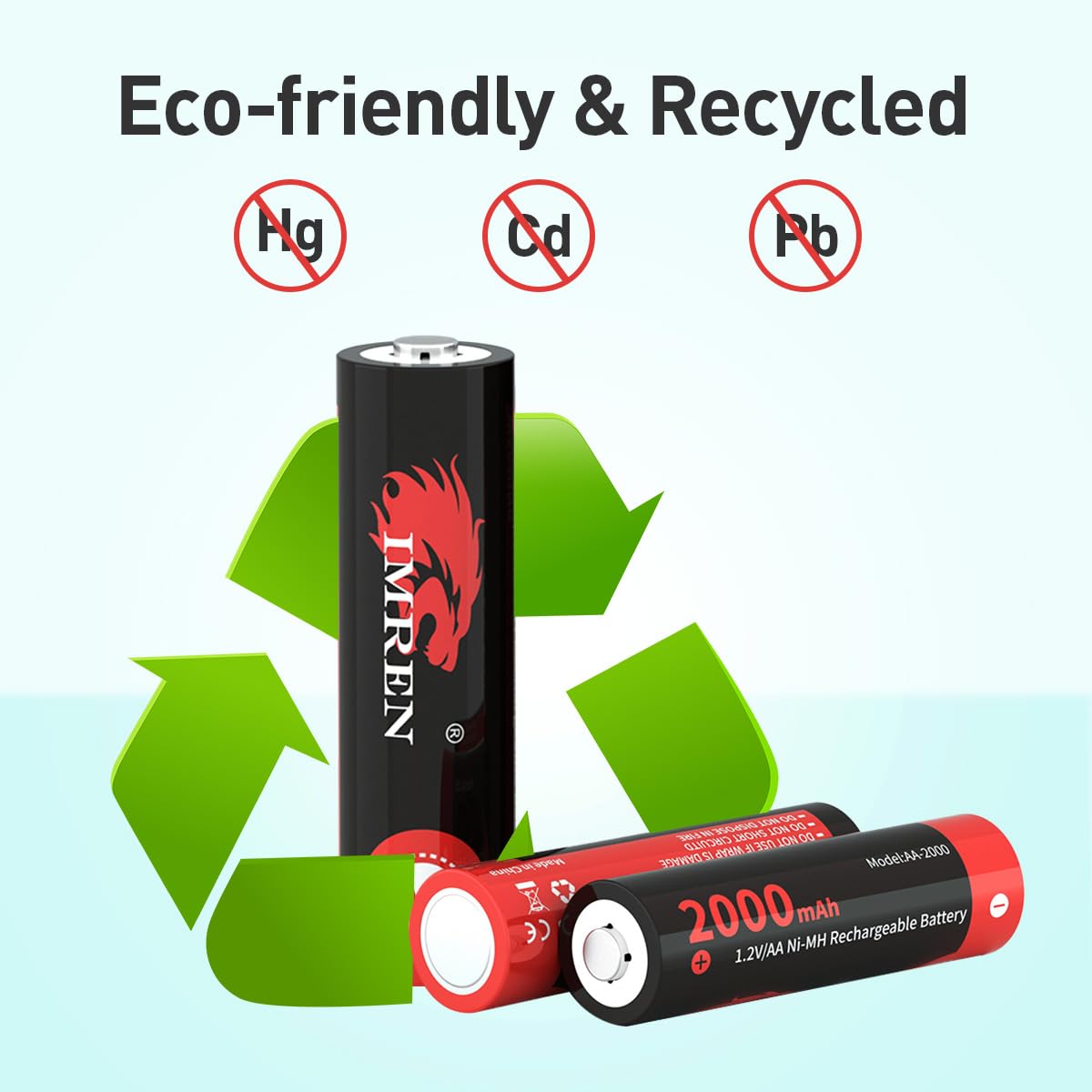 Imren 26 650 Rechargeable AA Batteries - 3.7V Lithium High Capacity, 2 Pack for Headlamp & Flashlight