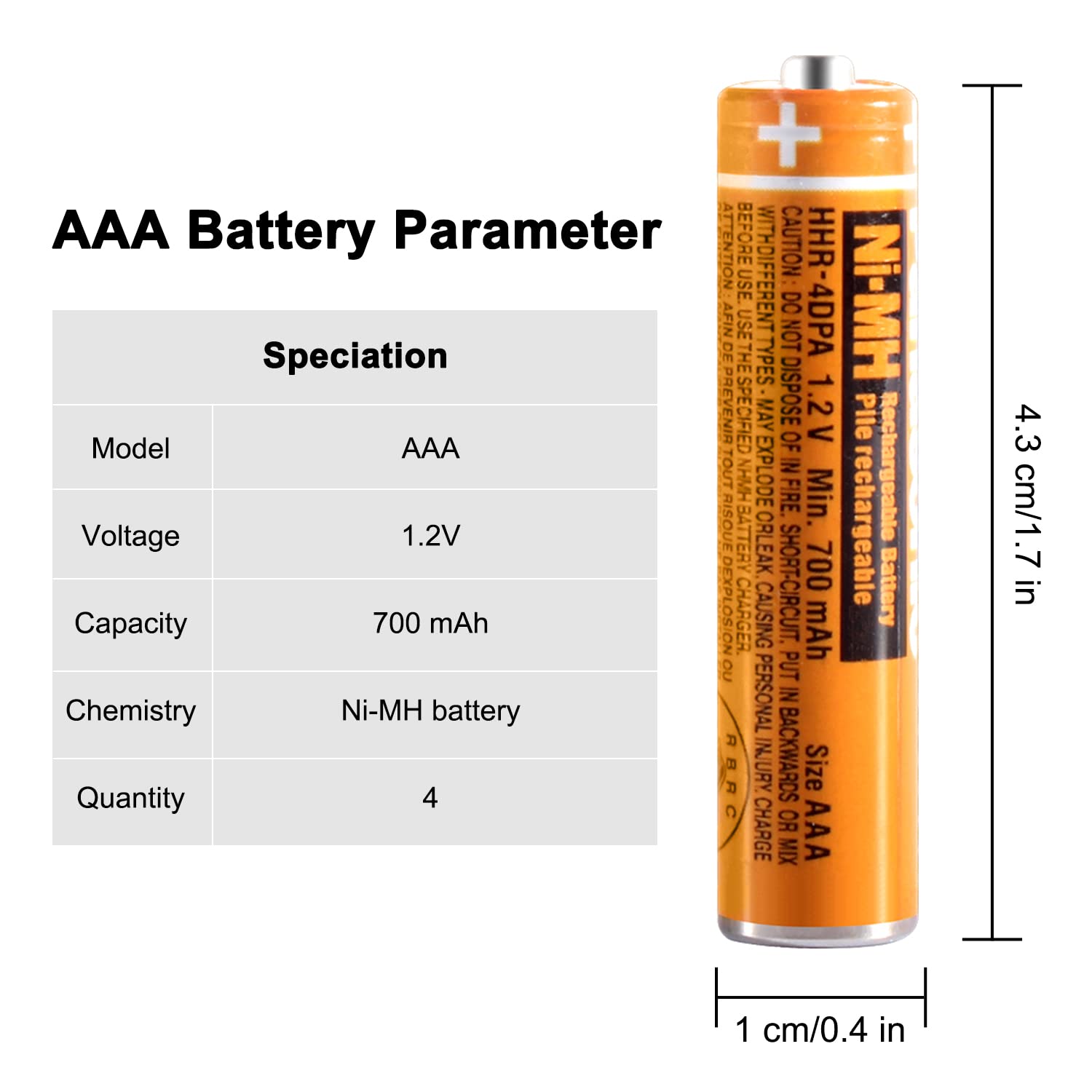 Pingju Ni Mh Aaa Rechargeable Battery 1.2V 700Mah 4 Pack Hhr 4Dpa Aaa Batteries For Panasonic Cordless Phones, Remote Controls,