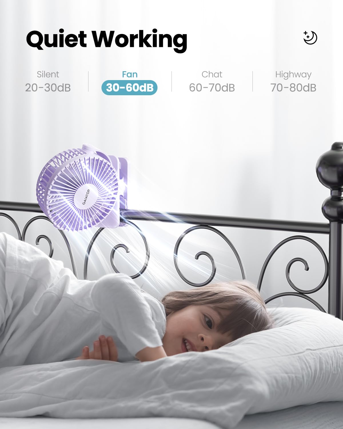 Gaiatop Portable Clip On Fan Battery Operated, Small Powerful Usb Desk Fan, 3 Speed Quiet Rechargeable Mini Table Fan, 360 Rotat