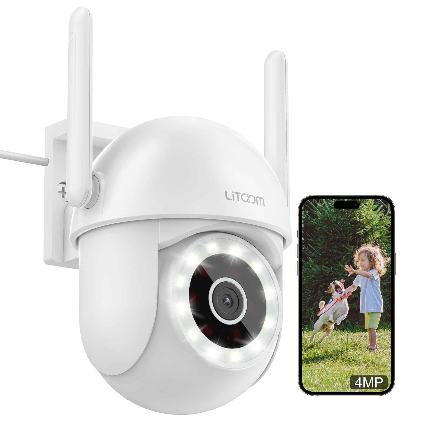 Litokam 4Mp Security Camera Outdoor, 2.4G Wi Fi Camera For Home Security Outdoor With Ai Motion Detection, 360 Ptz Surveillance 