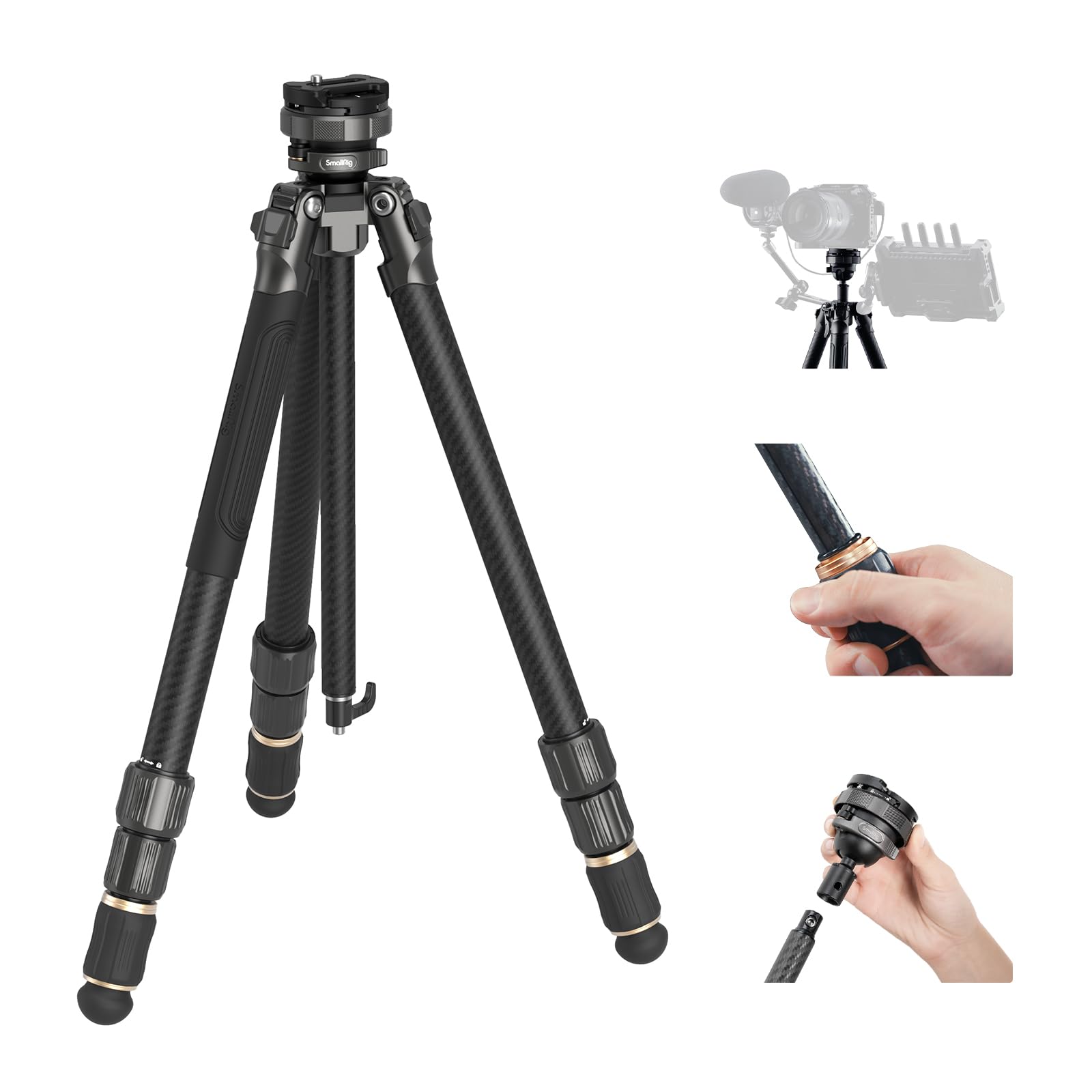 Smallrig Ap 100 Freerover Carbon Fiber Tripod, 59'' Photography Tripod With One Step Tightening System, Multi Compatible Mount P