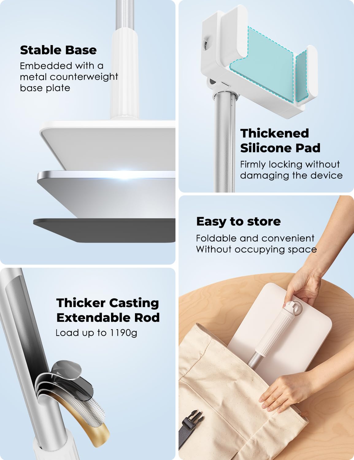 Viozon Tablet Floor Stand Flexible Long Arm Tablet&Phone Holder,360� Angle Adjustable, Aluminum Alloy, Bedside,Sofaside,Table,Desk,Compatible with iPad,Kindle, iPhone 16 15 Plus/Pro Max (3.5'' 11'')