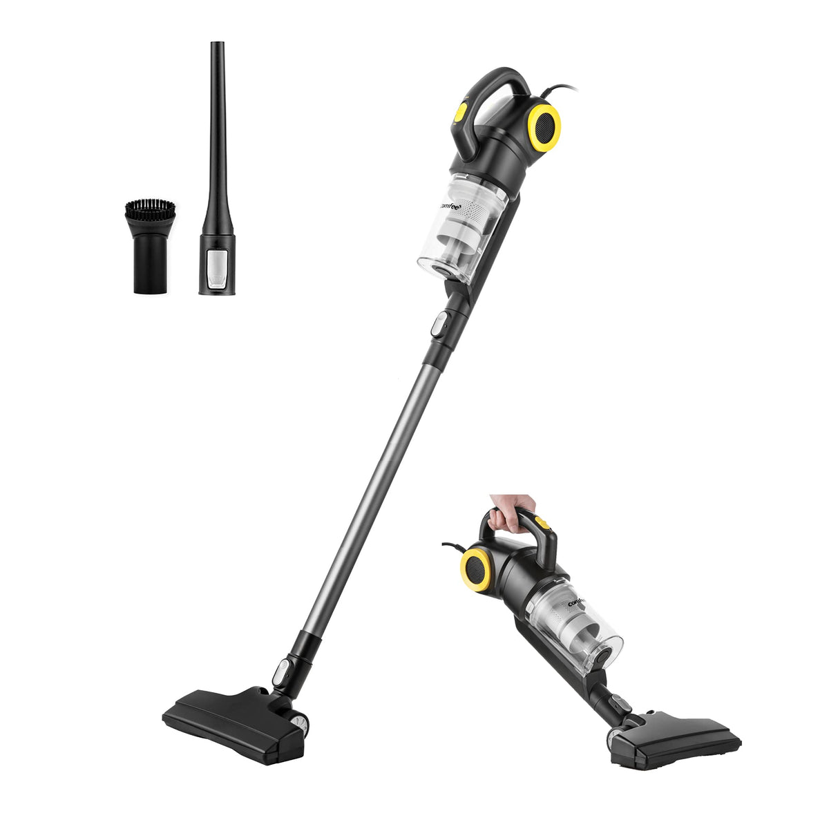 Comfee' 20S 3 In 1 Lightweight Stick Vacuum Cleaner, Powerful Suction Corded Handheld Vac For Pet Hair, Black