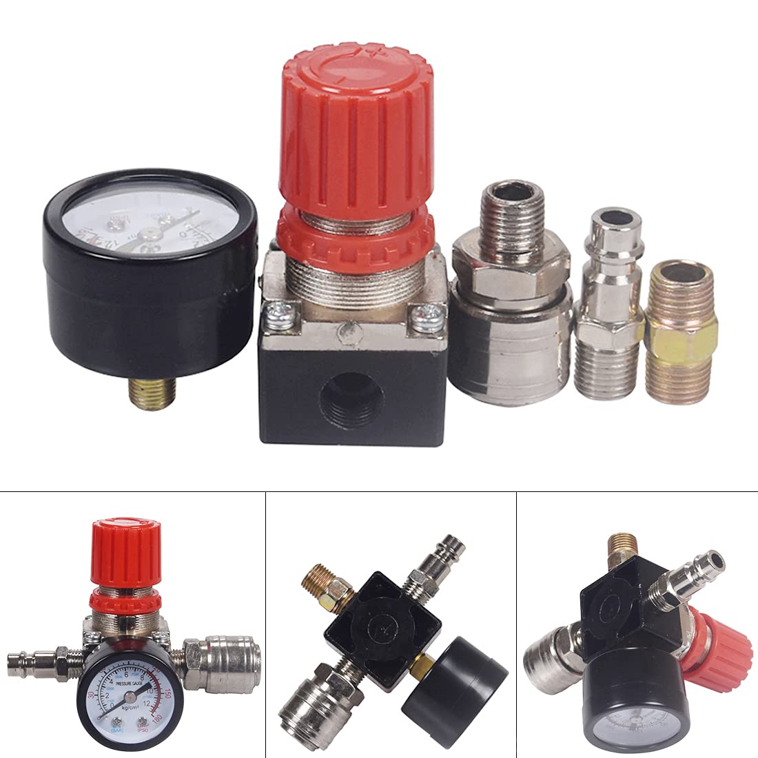 Air Compressor Pressure Regulator 1/4 ''Pneumatic Expansion Valve, Pressure Control Valve With 180Psi 12Bar Connection (Four Way