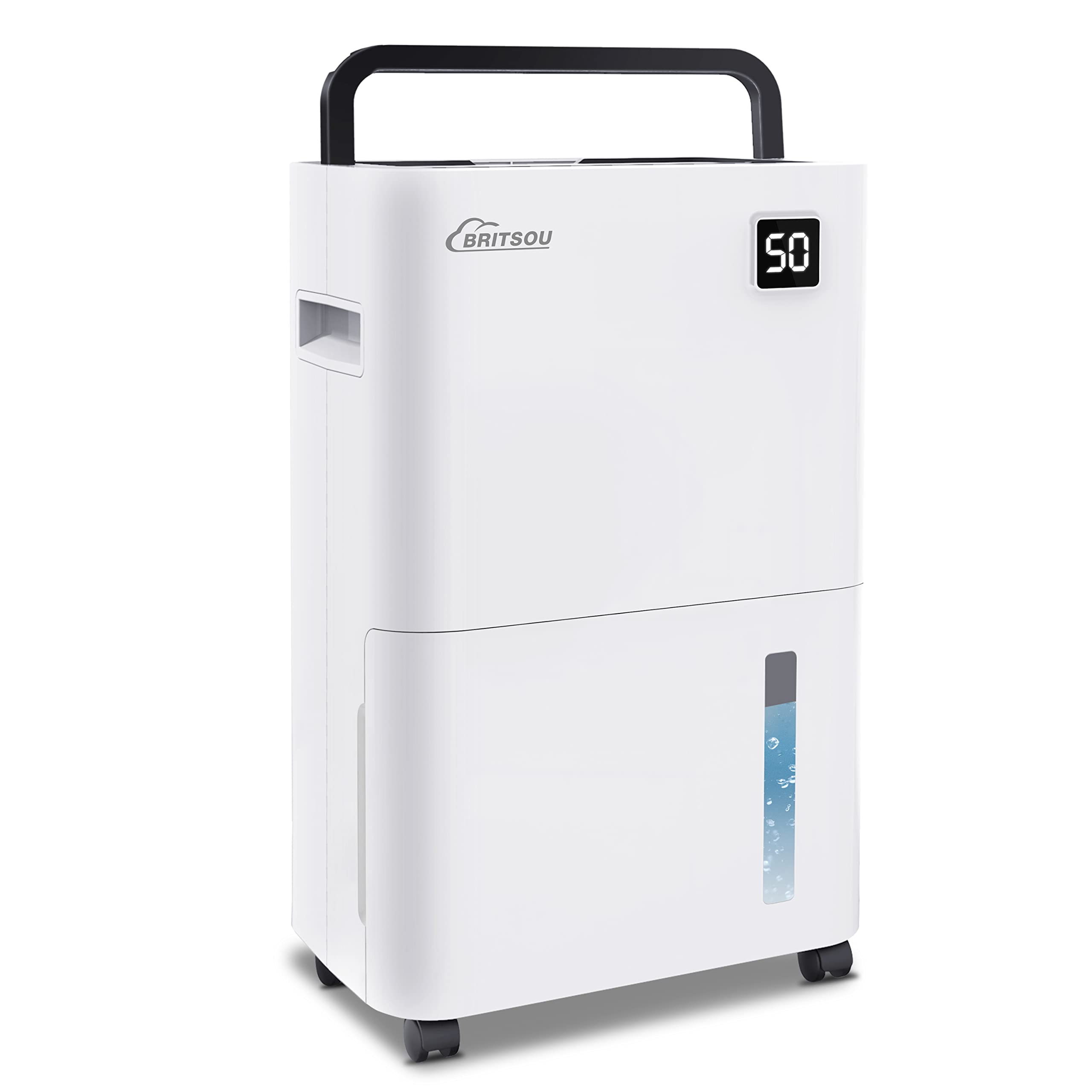 Britsou 50 Pints Dehumidifier for Basement and Bedroom, Covers 3500 Sq.Ft with Drain Hose, Smart Operation with 3 Modes - Ideal
