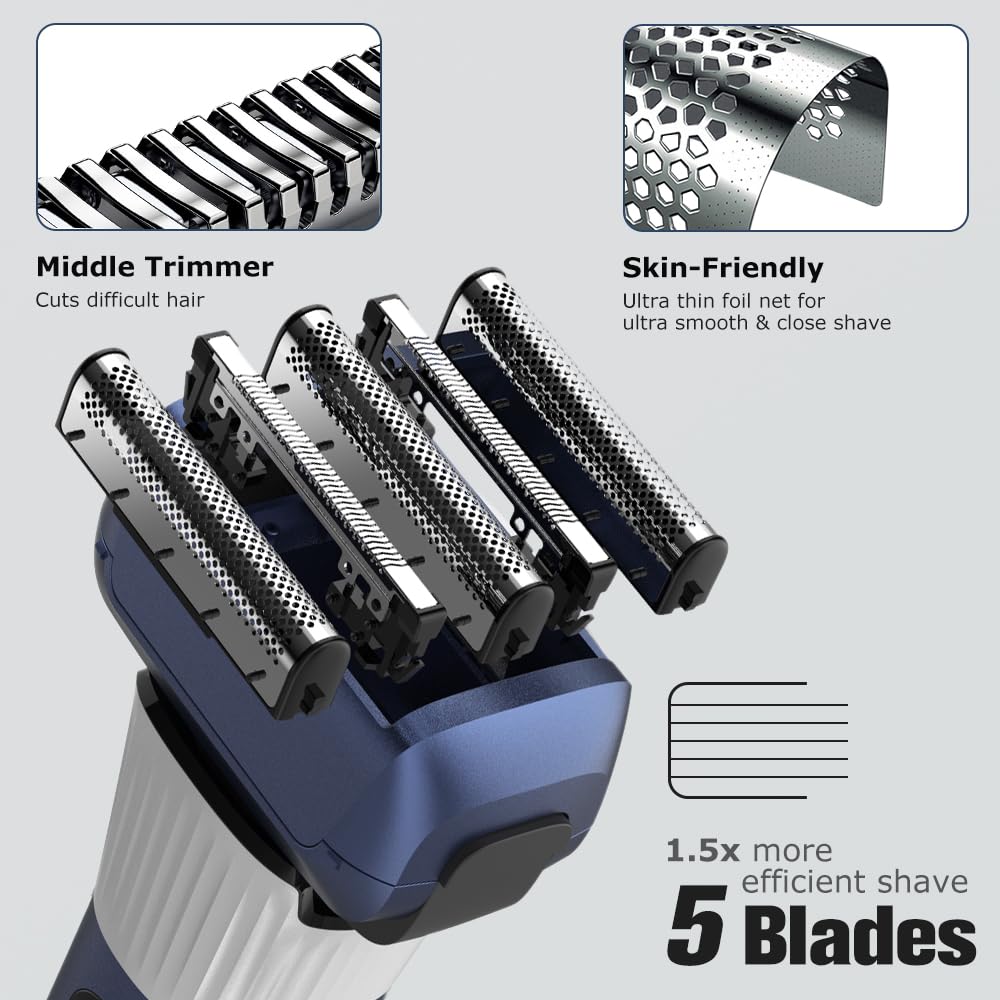 Men'S Foil Electric Shaver With 5 Blades,Electric Razor For Men, Cordless Wet Dry Shaver With Beard Trimmer Usb C Rechargeable S