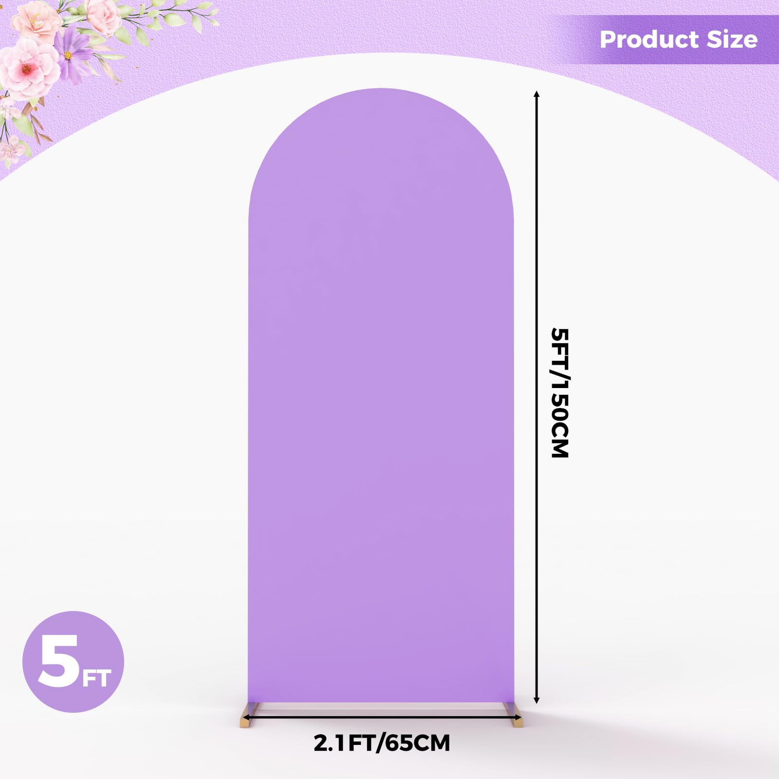 Babenest 5Ft Purple Wedding Arch Cover, Spandex Fitted Arch Backdrop Cover For Photography, Round Top Chiara Stand Cover For Par