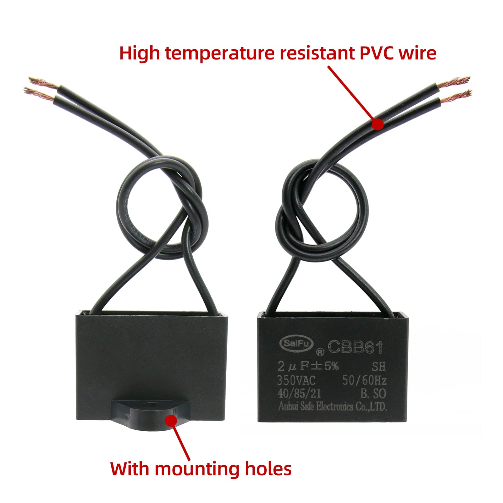 Akzytue Cbb61 Capacitor 2Uf 350V Ac Ceiling Fan 2 Wire 50/60Hz For Electric Fan Generator Pump Motor (2 Pack )