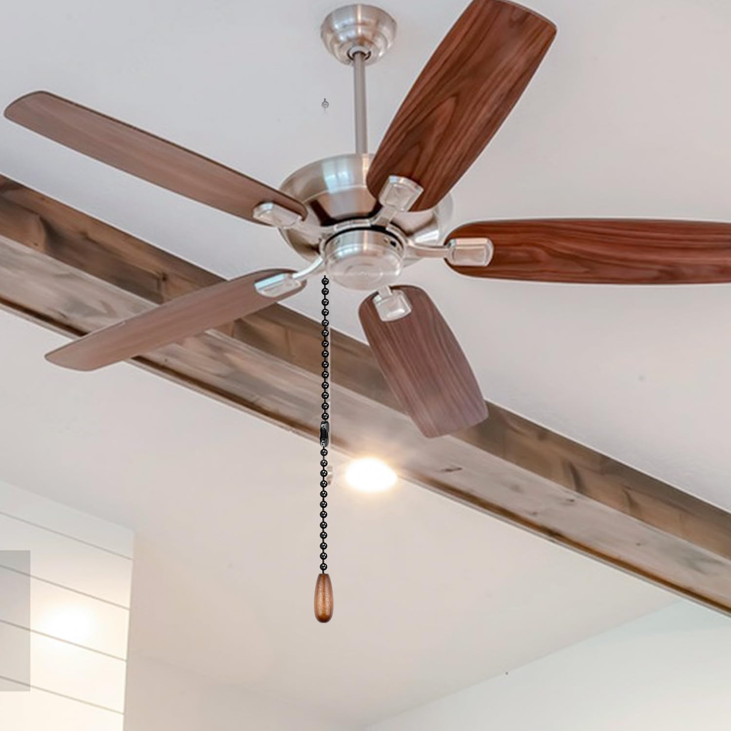 Dotlite Black Ceiling Fan Pull Chain, 120'' Extra Long Rust Proof 3Mm Beaded Ball Light Pulls Extension Chains With 20Pcs Connec