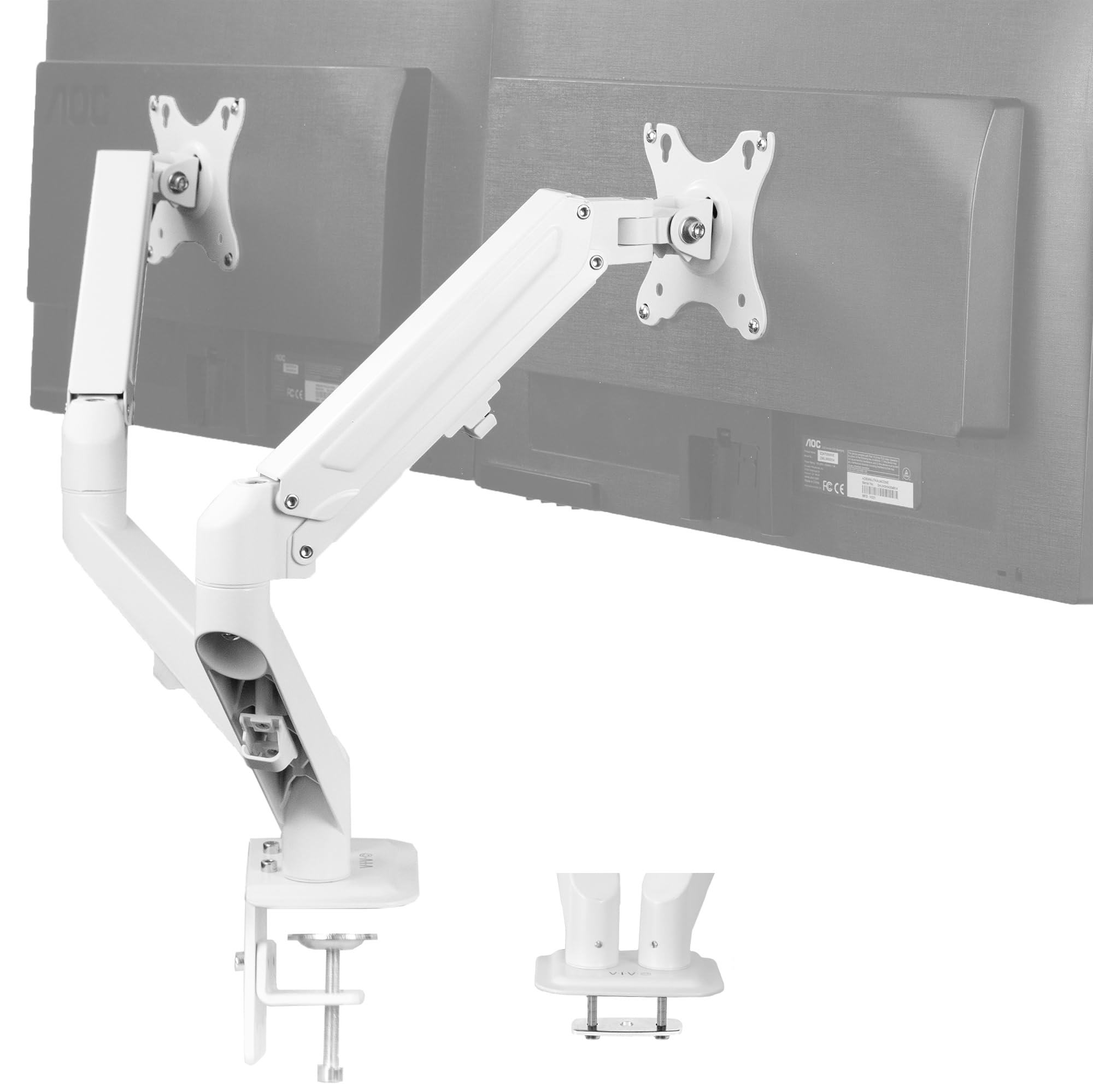 VIVO Aluminum Articulating Dual Monitor Arm for 17 to 27 inch Screens, Desk Mount Tension Spring Monitor Stand for 2 Screens, White, STAND V102OW