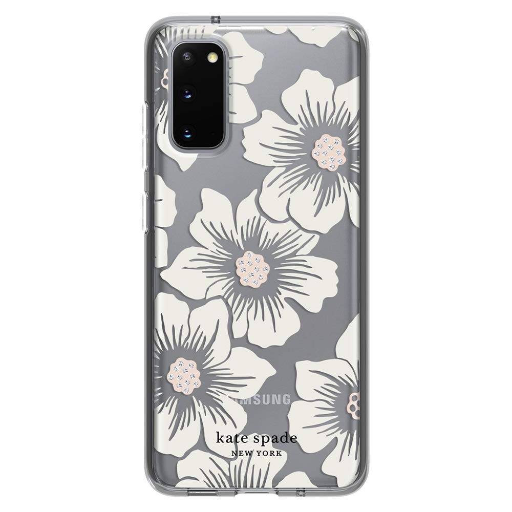 Kate Spade New York Protective Hardshell Case (1 Pc Comold) For Samsung Small   Hollyhock Floral Clear/Cream With Stones