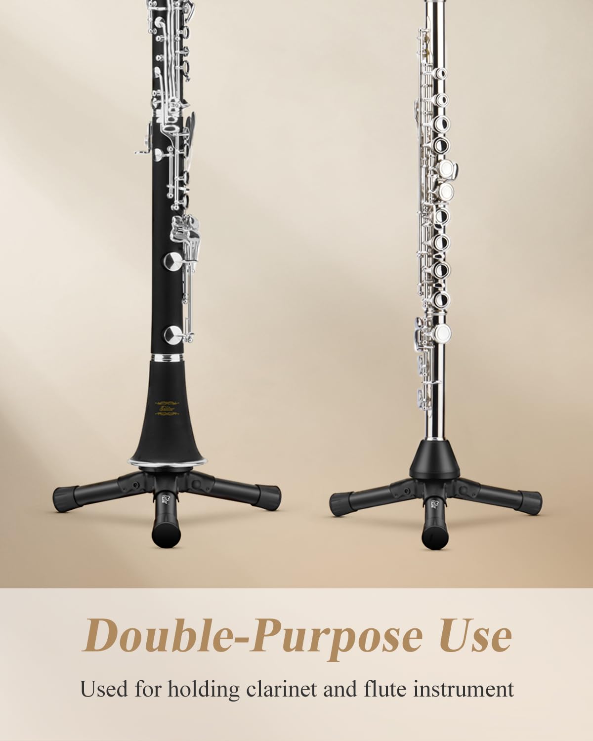 Eastar Flute Clarinet Stand, Portable Tripod Double Purpose Stand Holder For Flute Woodwind Instrument With Flannel Bag, Est  00