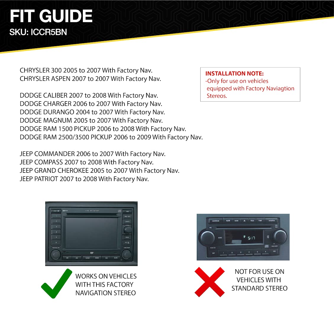 Scosche ICCR5BN Double DIN Radio Install Dash Kit & Harness Compatible with Select 2004 08 Factory Amplified Chrysler, Dodge & Jeep   Complete Basic Car Stereo Installation Kit   Does Not Retain SWC