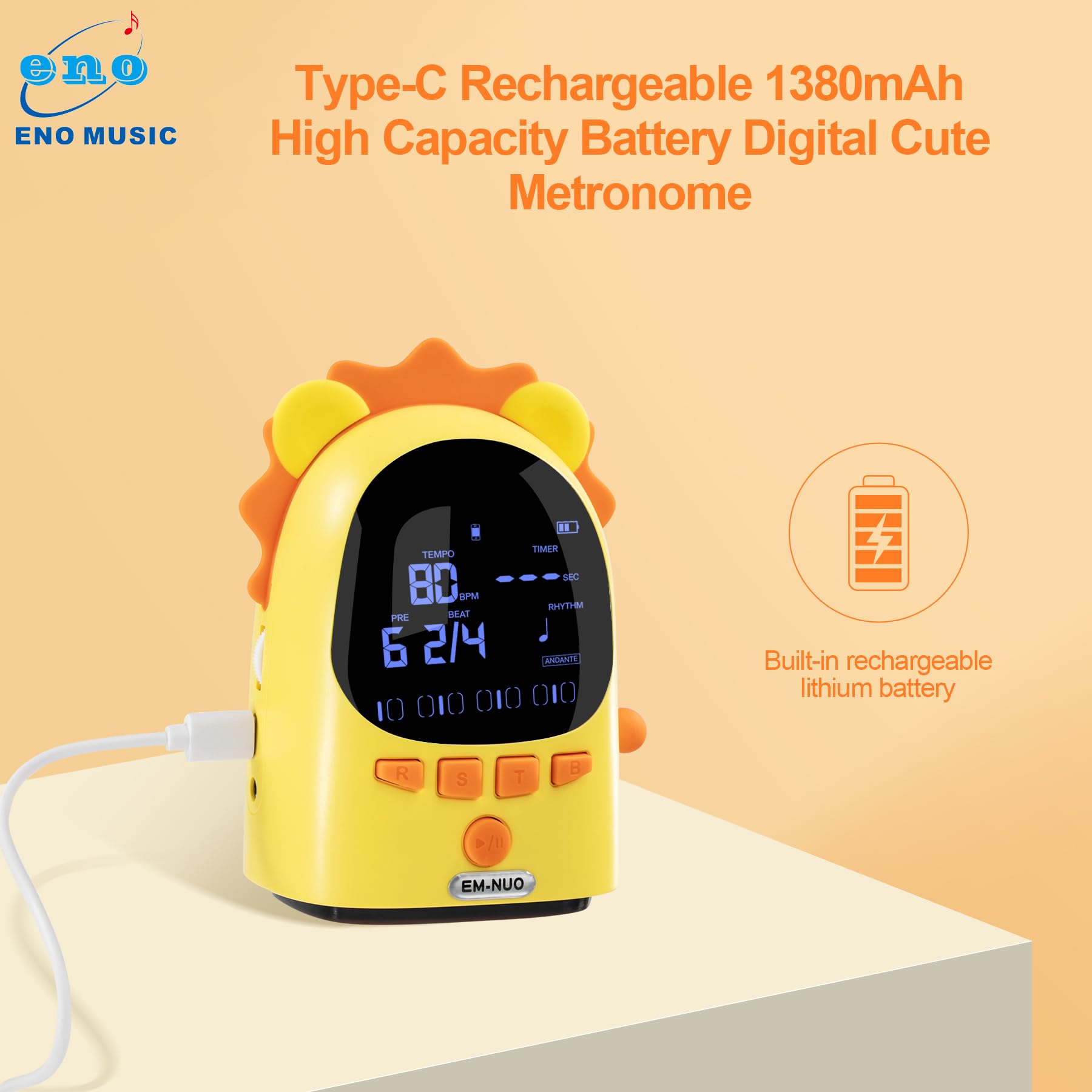 Eno Music Easy Control Cute Cartoon Electric Metronome For Acoustic Guitar Violin Ukulele Players With Big Sound