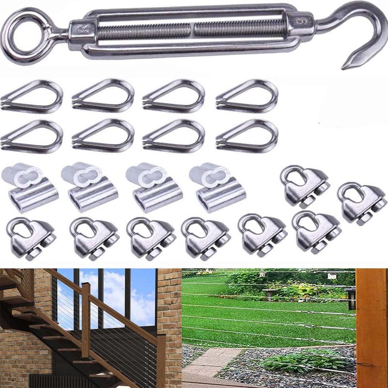Diy Crafts 2X Kits, Silver, Cable Railing Kit Hook & Eye Turnbuckle Wire Rope Tension Cable Clip Clamp Aluminum Crimping Loop St