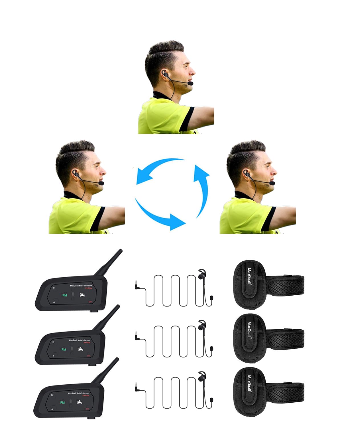 Maxquall Referee Headset, Referee Communication System Sets 2~4 Person Full Duplex Football Wireless Bluetooth Headsets for Offi