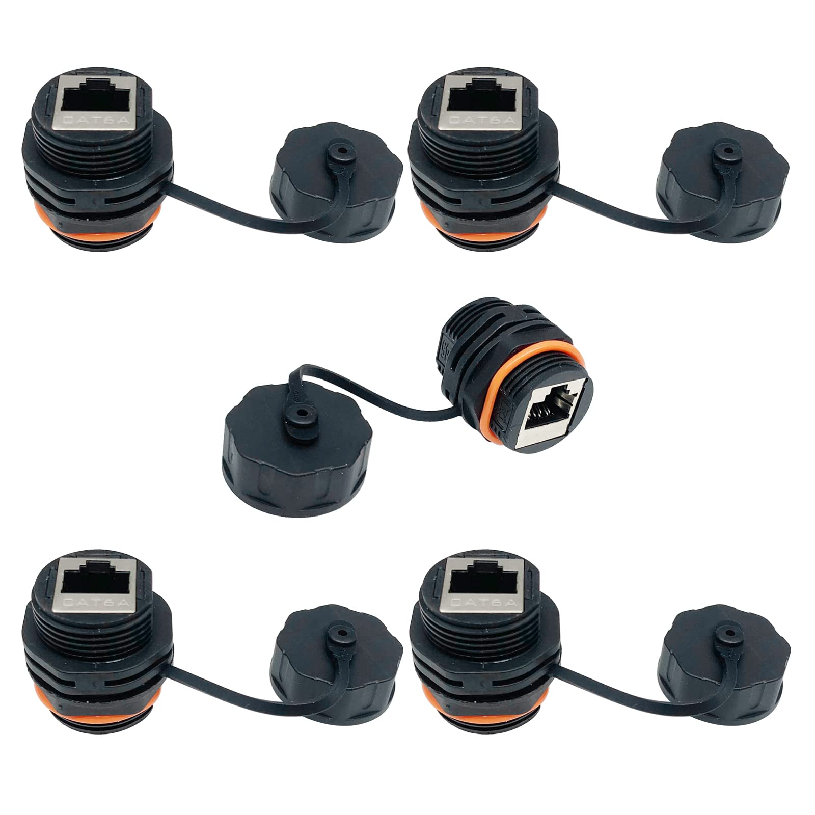 Penglin 5Pcs Waterproof Rj45 Panel Mount Coupler,Shielded Cat6A/6/5E/5 Ethernet Lan Cable Connector Double Head Female To Female