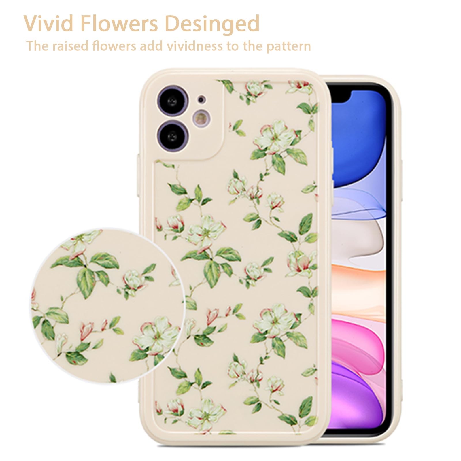 Ztofera Compatible With Iphone 11 Case For Girls Women, Floral Flower Pattern Design Silicone Case, Slim Shockproof Tpu Protecti