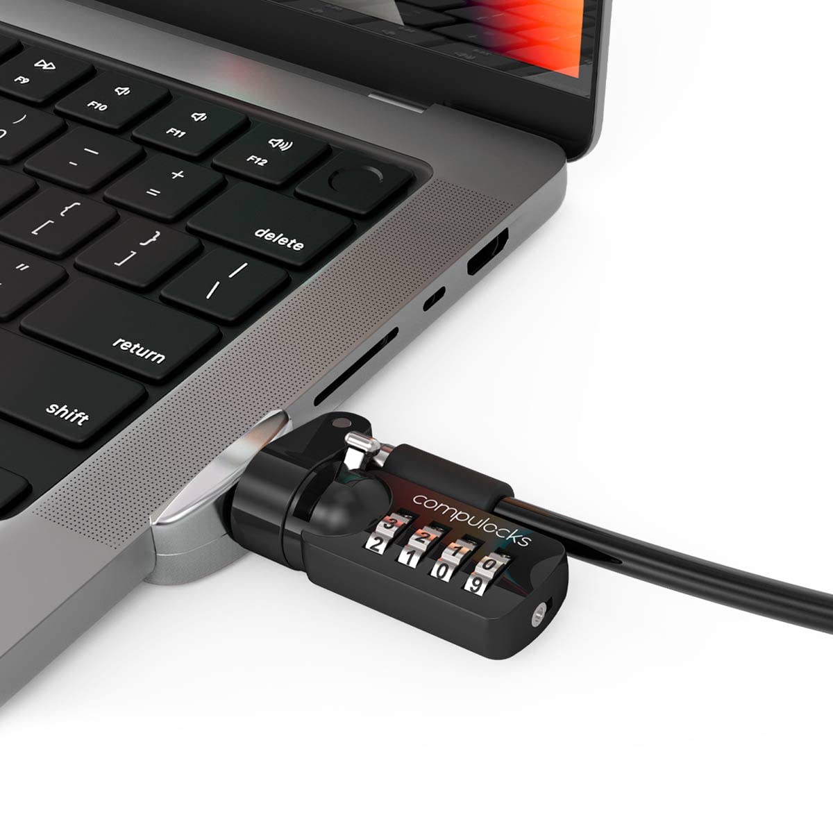 Compulocks Ledge Lock Adapter For Macbook Pro 14'' M1, M2 & M3 With Combination Cable Lock Silver