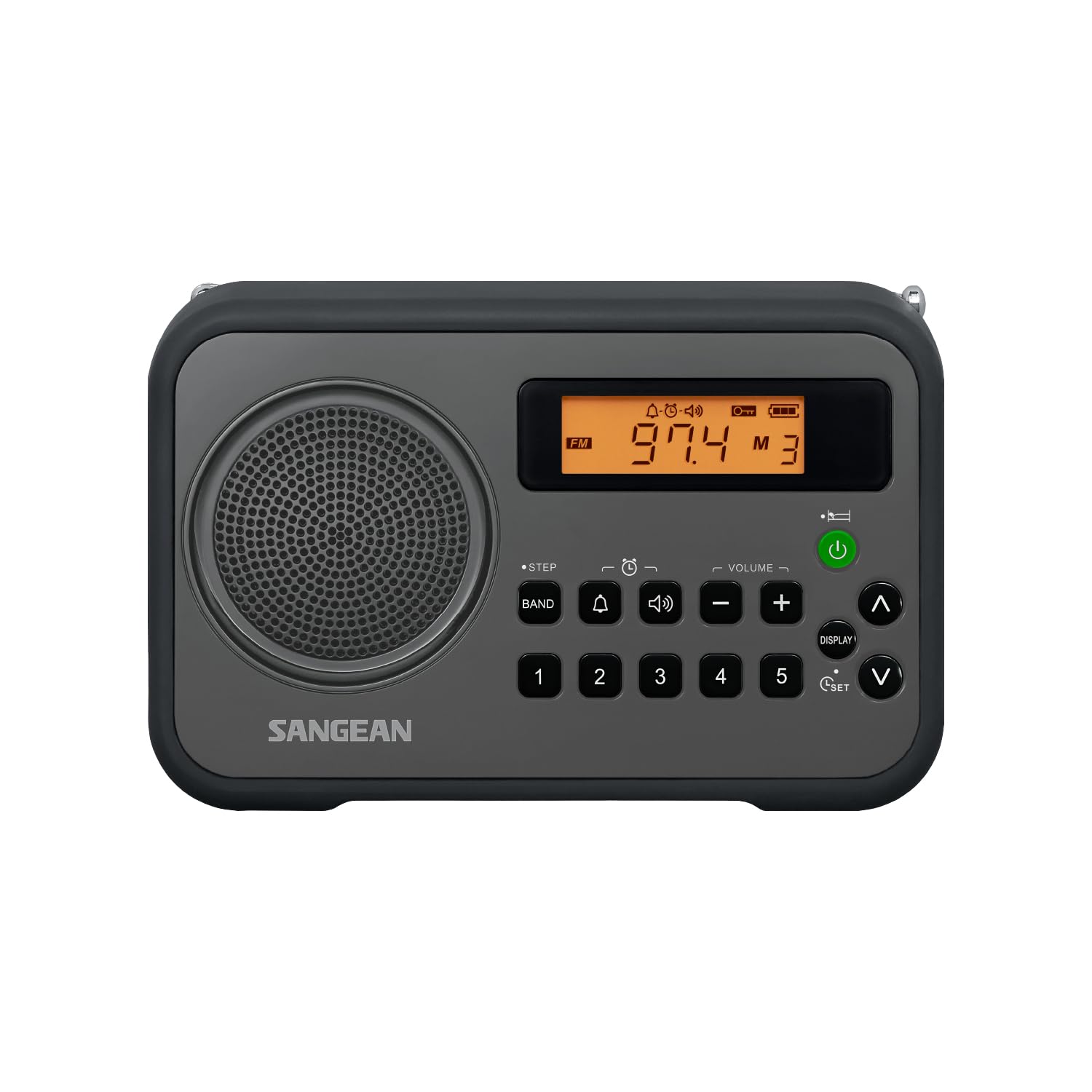 Sangean PR-D18BK Portable Radio with Protective Bumper, AM/FM, Gray/Black