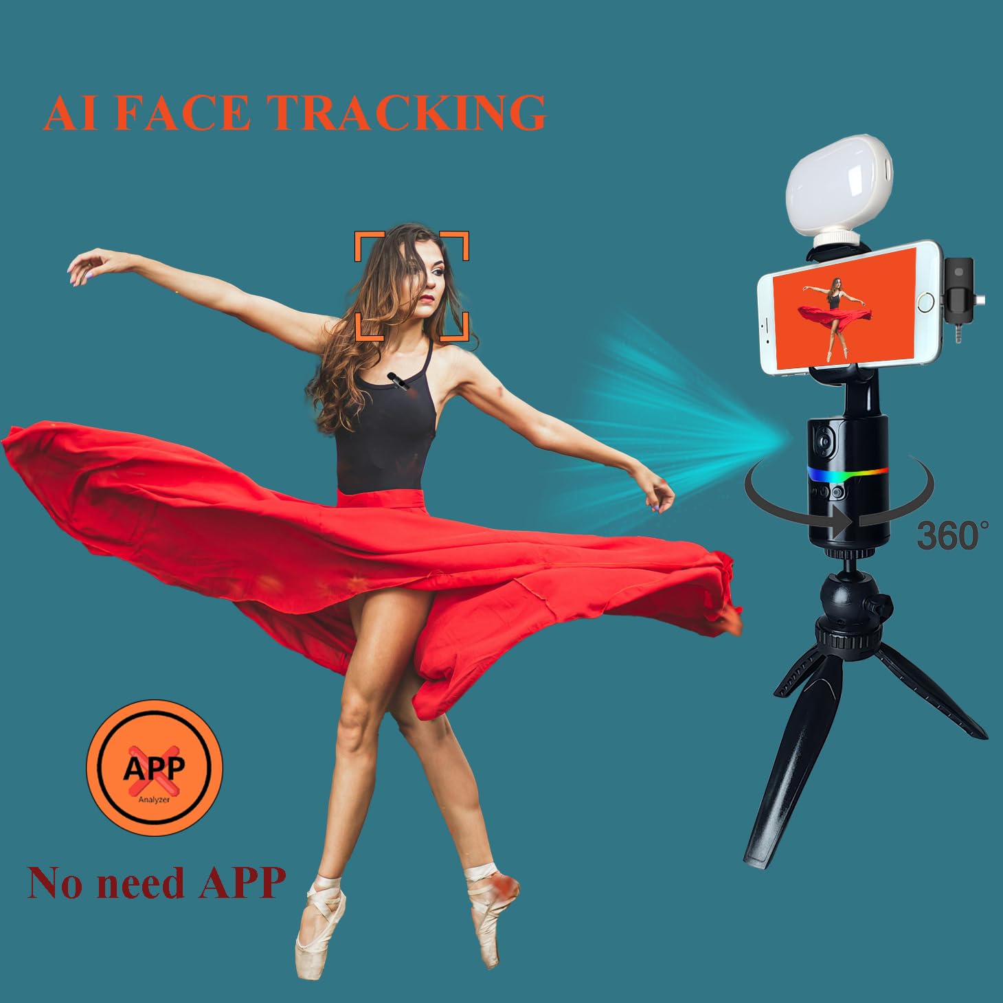 Litchitech Auto Face Tracking Tripod 360 Rotation With Stand, Vlogging Kit For Iphone Andriod Phone,Content Creator Essentials,S