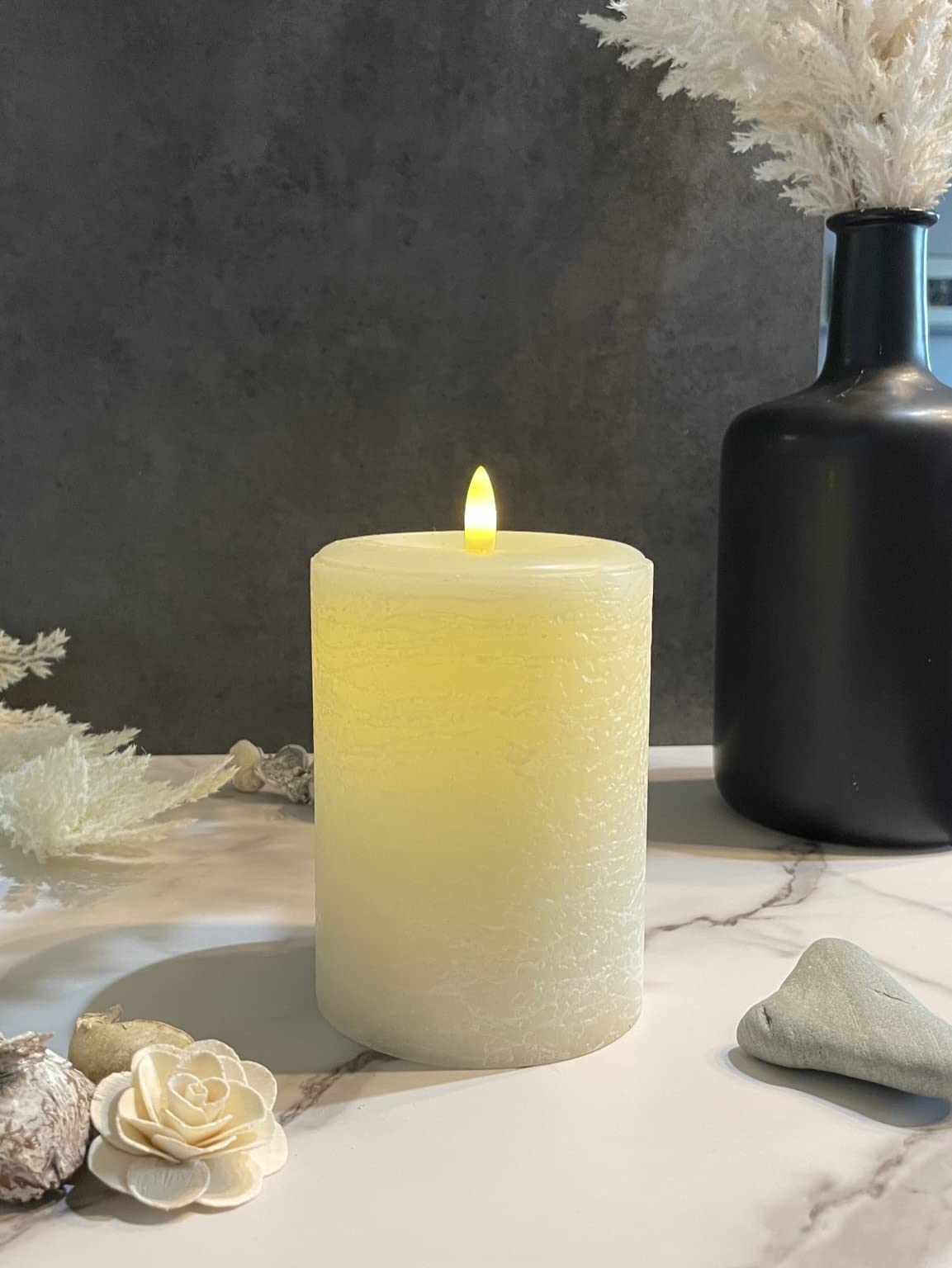 Lumipur Signature Natural Glow Flickering Flameless Led Wax Pillar Candle (3.5'' X 5'', Linen White)