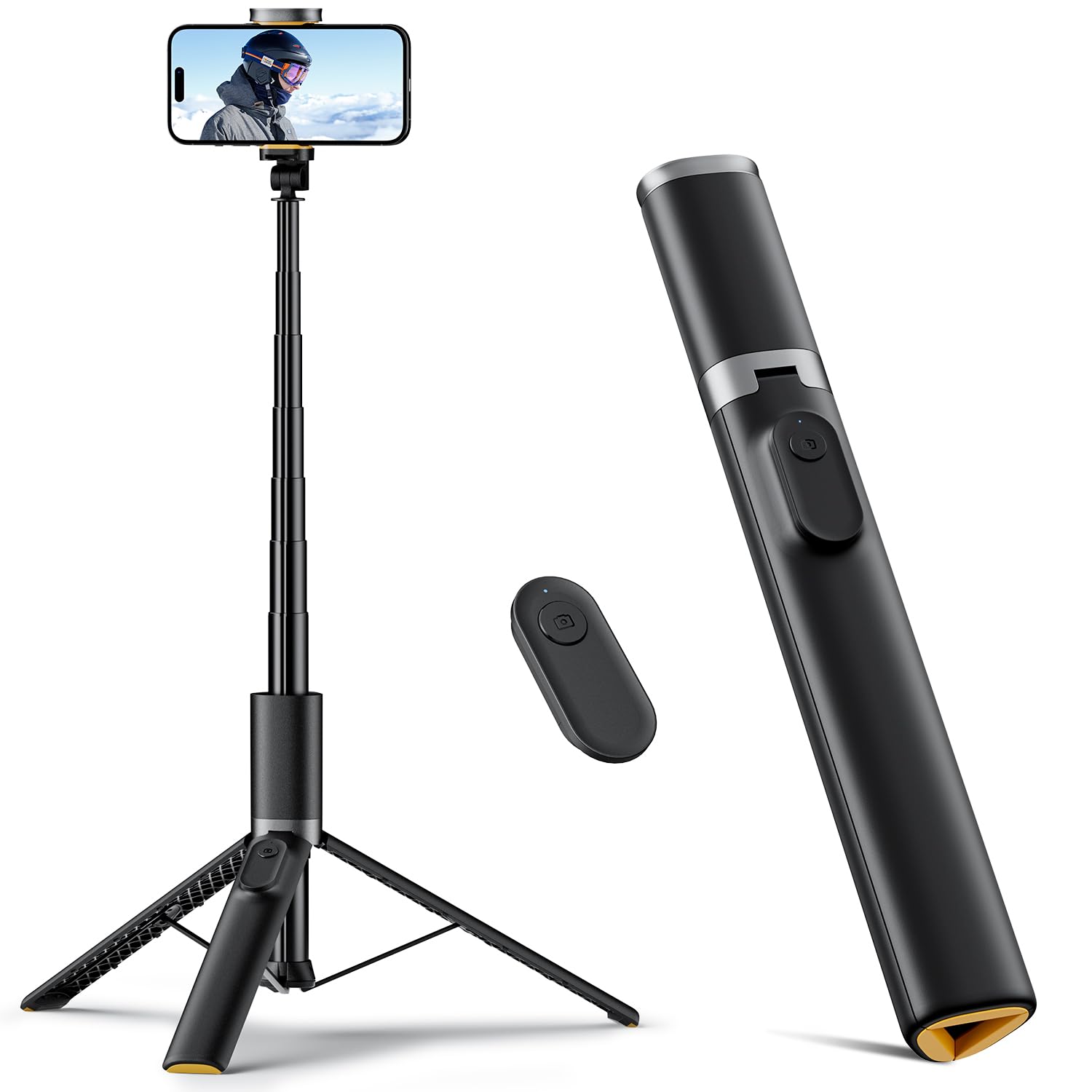 TODI 63 Cell Phone Selfie Stick Tripod, Portable Tripod for iPhone with Wireless Remote, Extendable Smartphone Stand, All-in-1, 