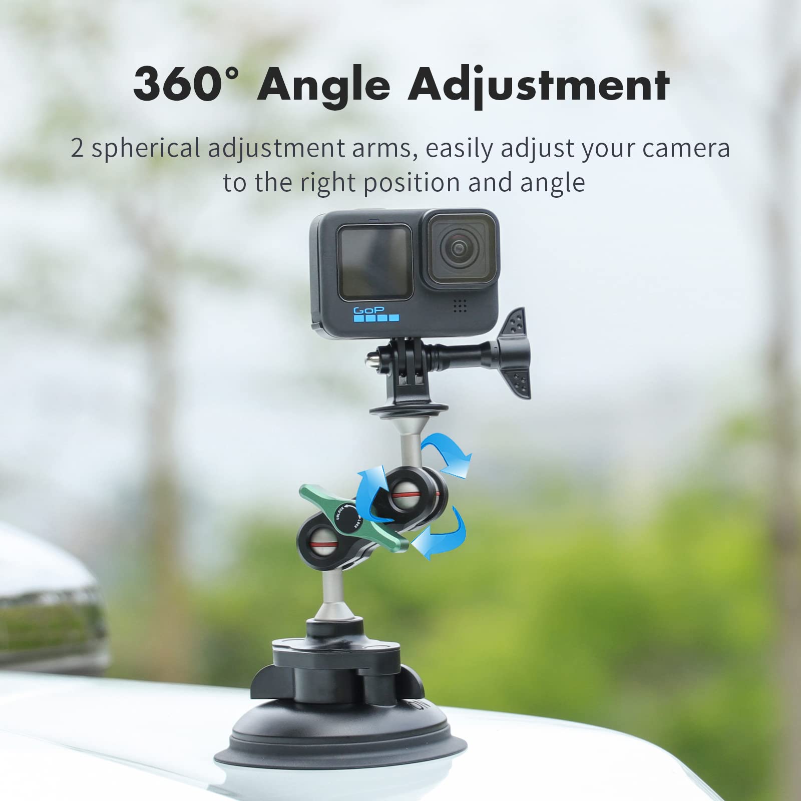 Seasky S1 Powerful Sports Camera Suction Cup Car Mount For Gopro Hero 13/12/11/10/9/8 Black Dji Osmo Action 5/4/3/2 Insta360 X4 X3, X2 One Rs Cell Phone Holder Accessories Aluminum Alloy Metal
