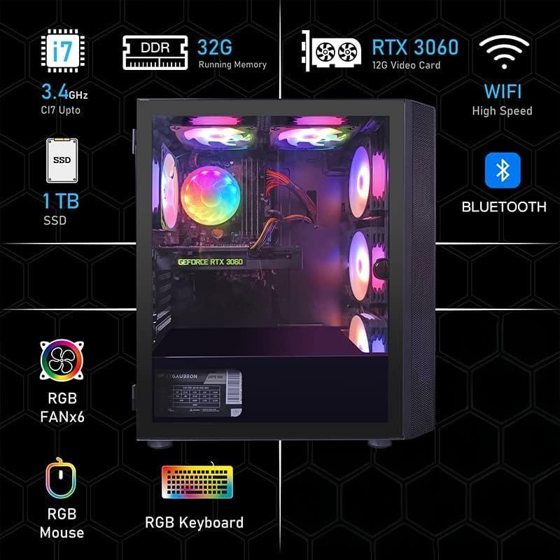Stgaubron Gaming Pc Desktop Computer, Intel Core I7 Up To 3.9G, Geforce Rtx 3060 12G, 32Gb Ram, 1Tb Ssd, Wifi, Bt 5.0, Rgb Fan X