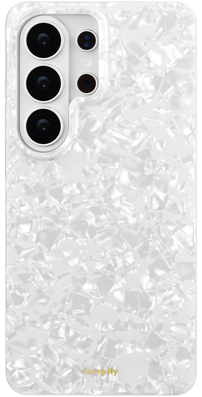 SCORPIFY Compatible with Samsung Galaxy S26 Ultra Case [Compatible with MagSafe] with White Pearl Design, Cute Clear Magnetic Ph
