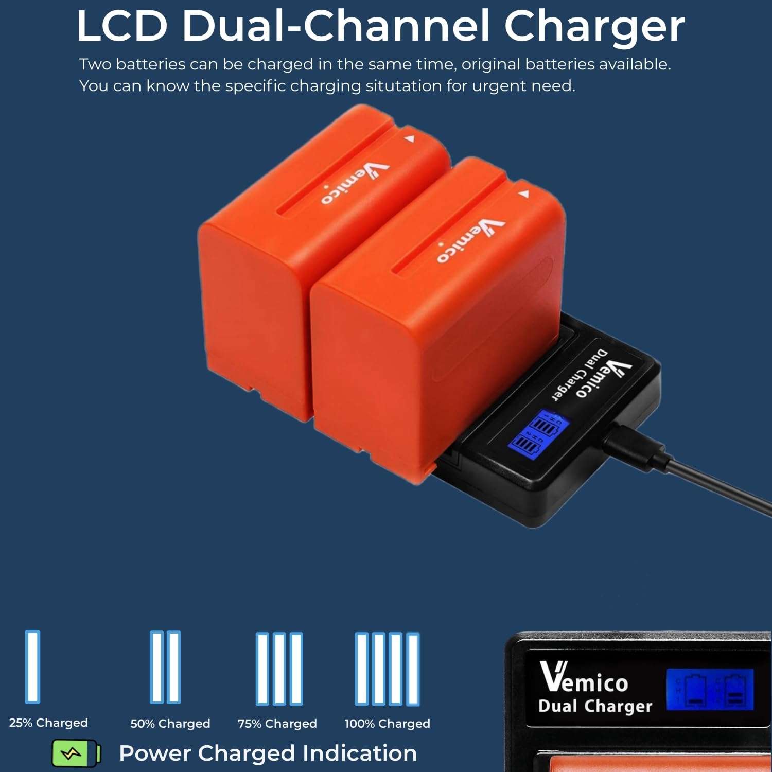 Vemico Np F970 Battery Charger Kit 2X8500Mah Replacement Np F550 Batteries With Lcd Usb C Charger For Np F970/F960/F530/F550/F57