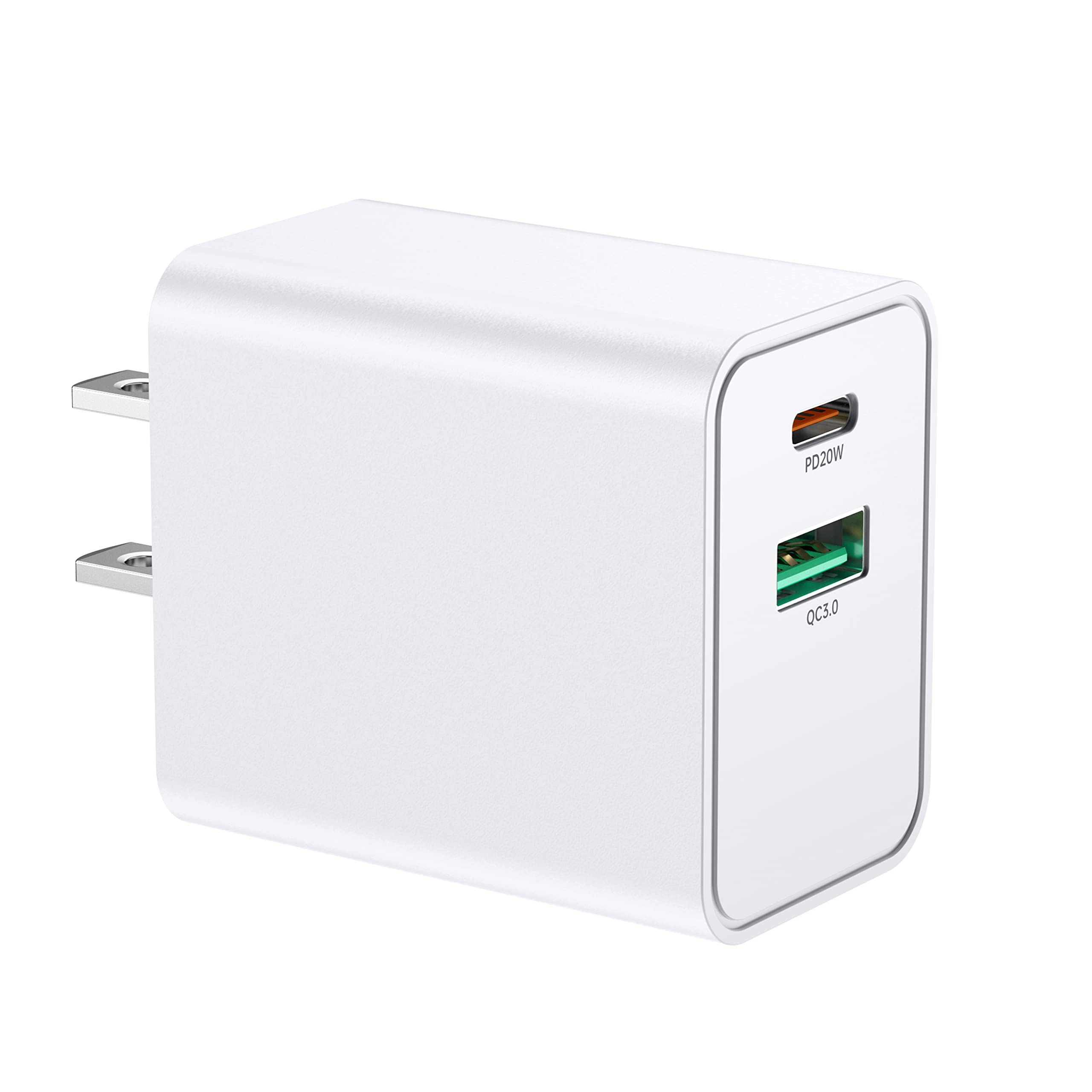 USB C Wall Charger Block 20W, Dual Port USB-C Plug-in 20W PD & QC3.0 A Fast Charging for iPhone 14/13/12/11 /Pro Max, iPad Pro,