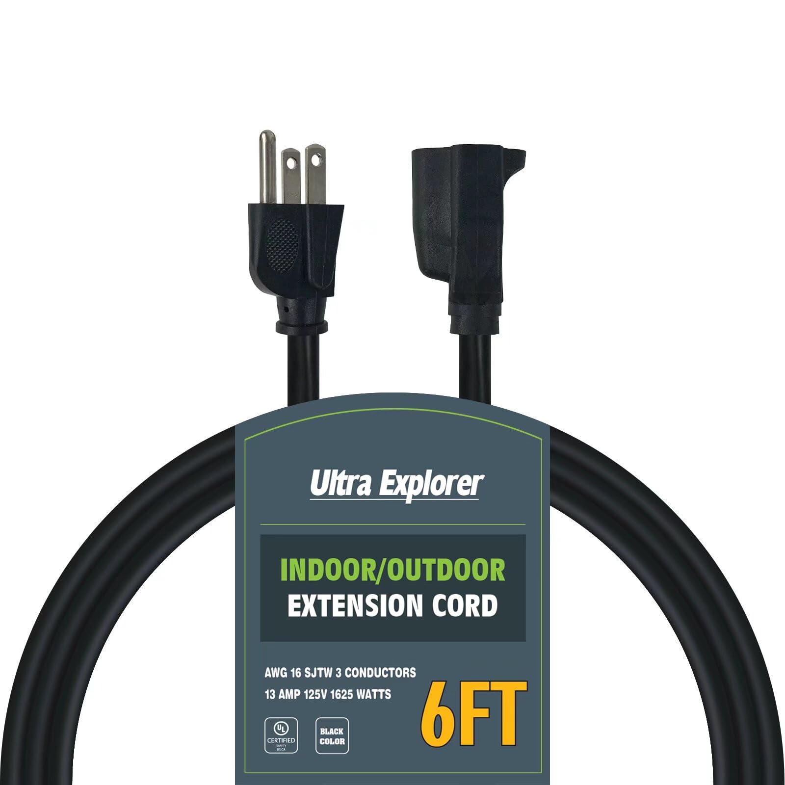 06 Ft 16/3 Indoor Extension Cord Waterproof   16 Gauge 3 Prong Electric Cord, Sjtw, 13A 1625W 125V, Grounded Plug Extension Wire