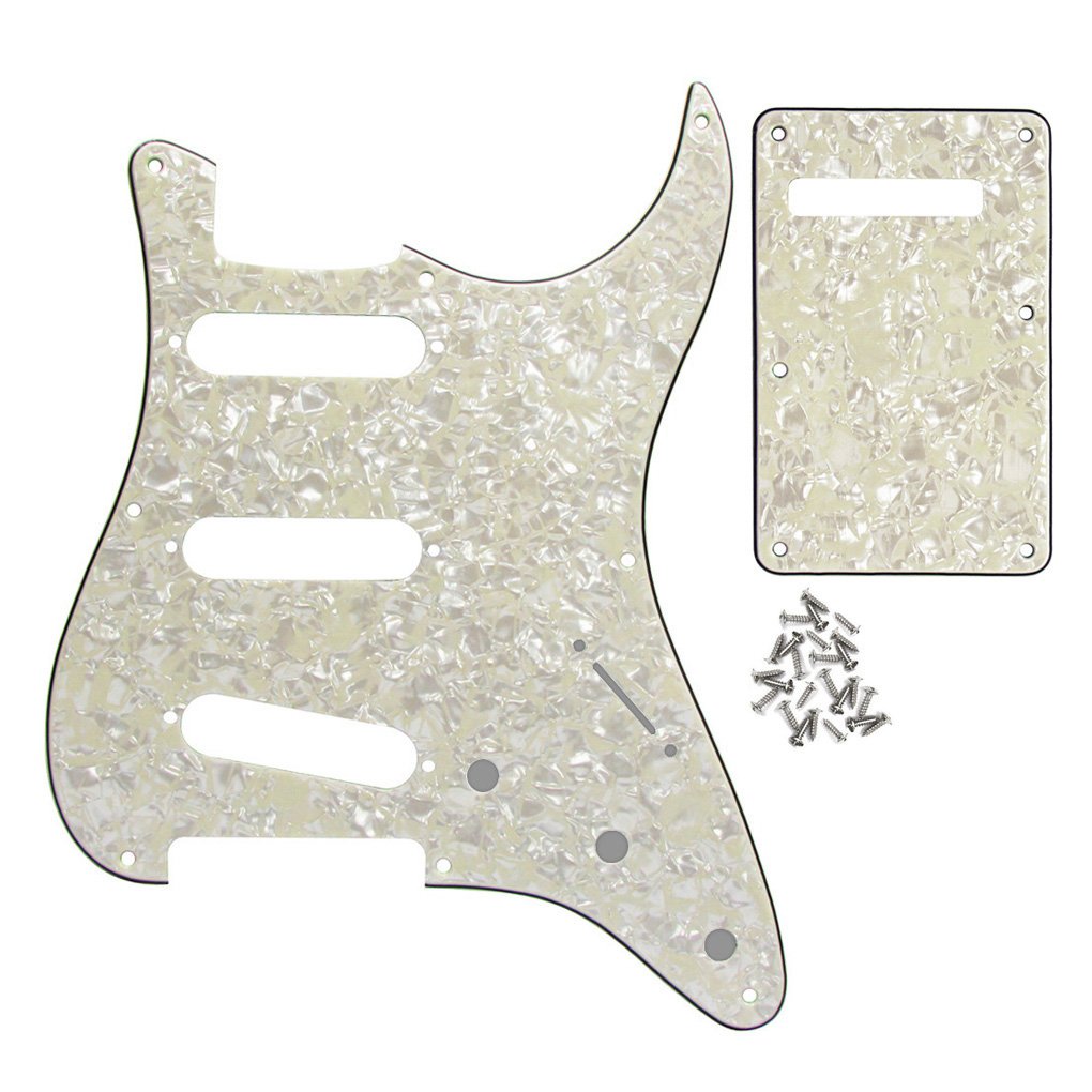 Fleor Sss 8 Hole Vintage Strat Pickguard Guitar Back Plate With Screw For Vintage Strat Style Guitar Parts, 4Ply Aged Pearl