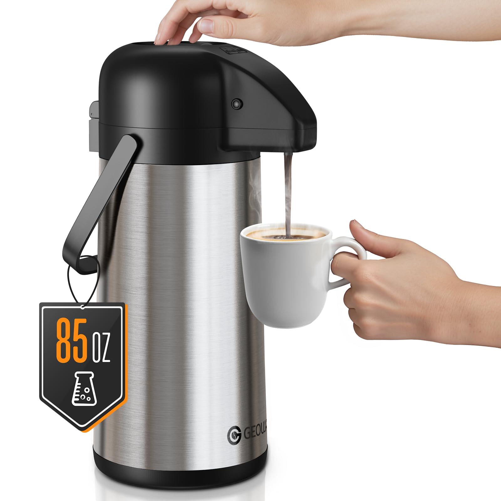 Airpot Coffee Carafe For Keeping Hot   85 Oz / 2.5L Large Coffee Dispenser With Pump   Insulated Stainless Steel Thermos Urn For